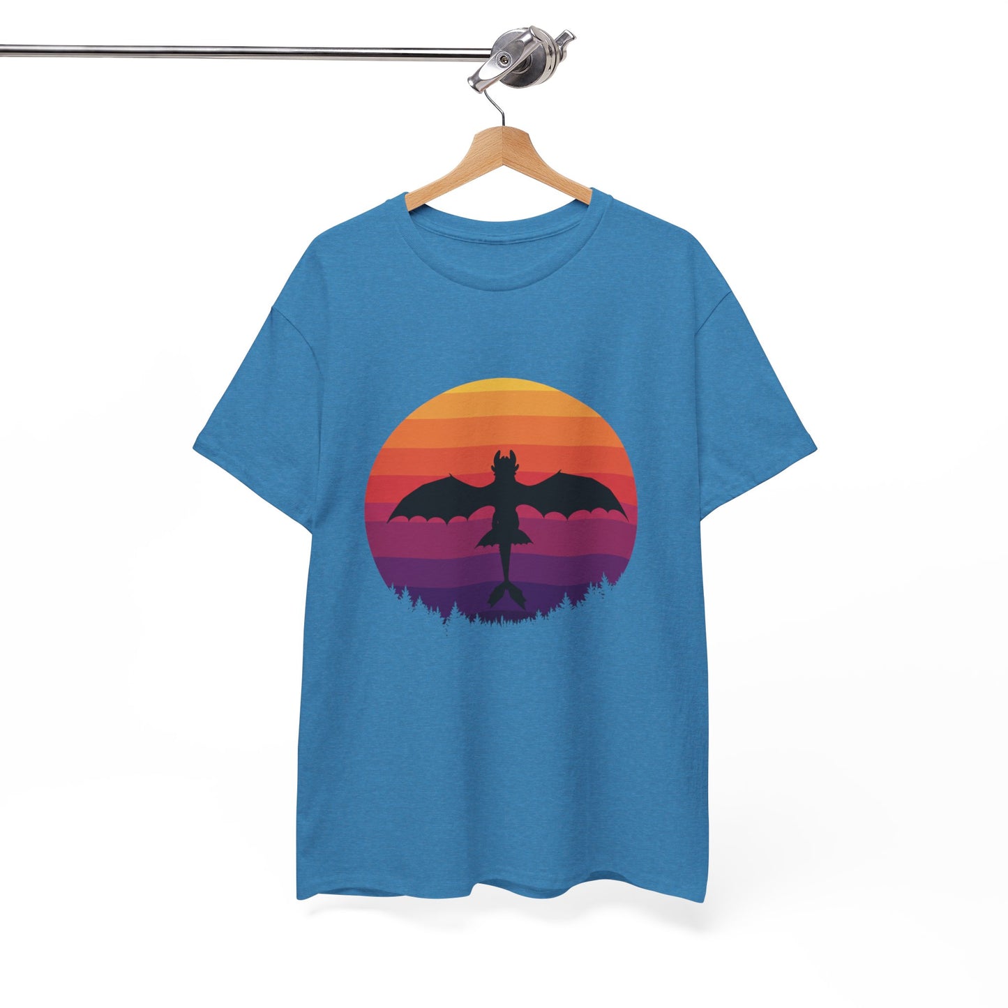 Night Dragon Sunset T-Shirt | Retro Dragon Silhouette Tee | Fantasy Dragon Shirt | Unisex Graphic Tee | Gift for Dragon Lovers