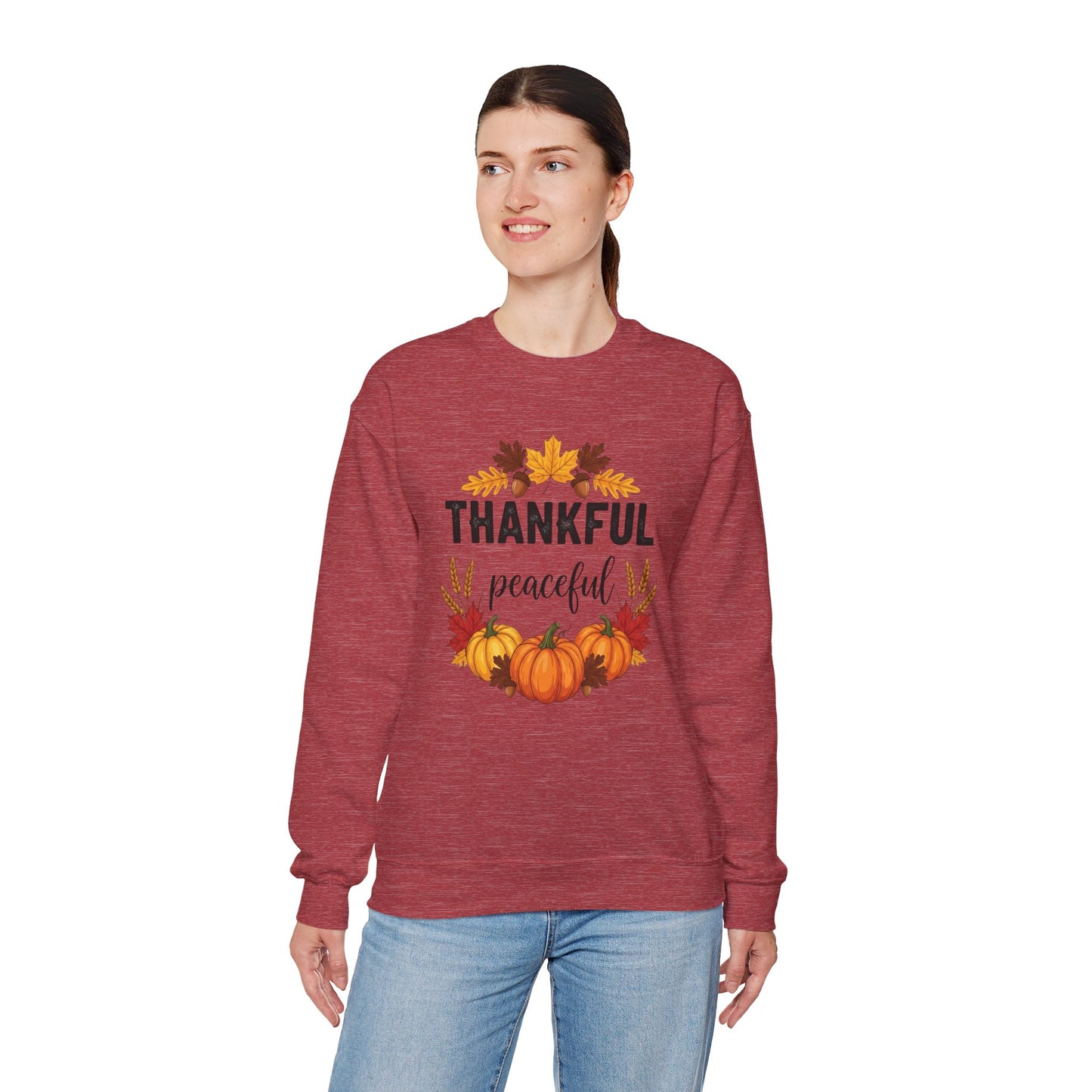 Thankful Peaceful Fall Sweatshirt, Autumn Pumpkin Crewneck, Thanksgiving Sweater, Cozy Seasonal Pullover, Gratitude Gift For Women Men