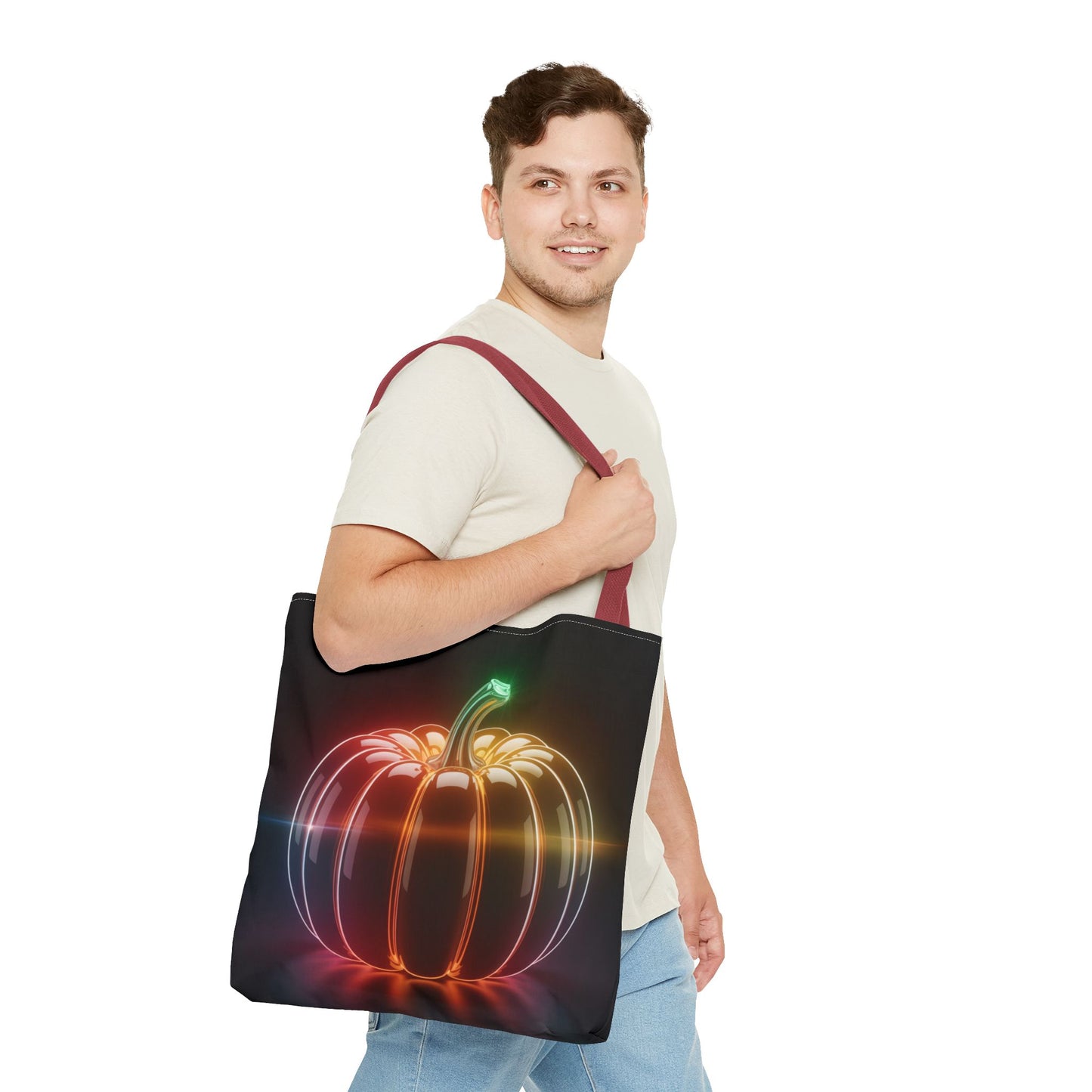 Neon Pumpkin Tote Bag, Glowing Halloween Bag, Modern Fall Tote, Pumpkin Aesthetic Accessory, Trick Or Treat Bag, Spooky Season Gift