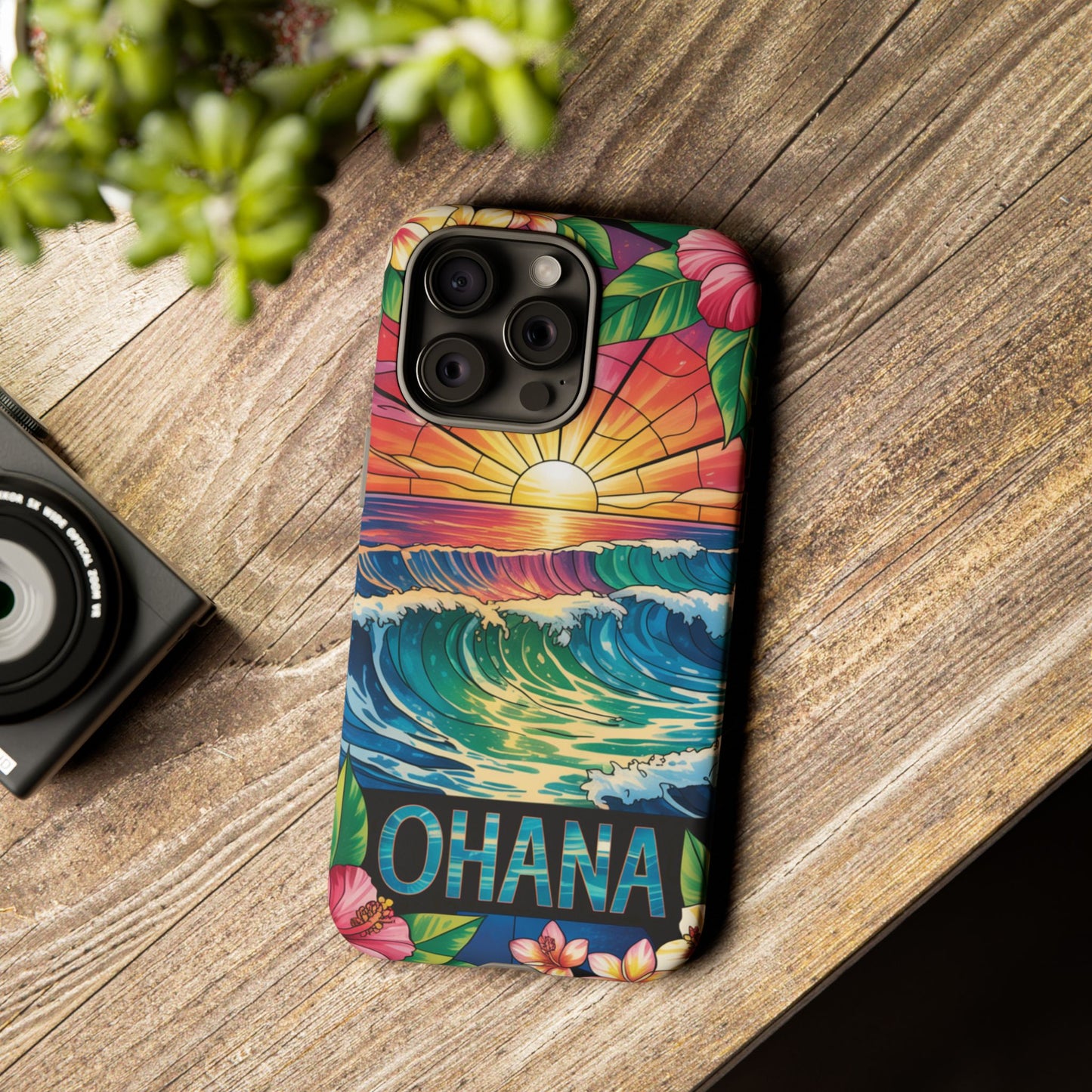 Ohana iPhone Case Tropical Hawaiian Sunset Phone Cover Wave Floral Beach Art Cute Gift for iPhone Lovers