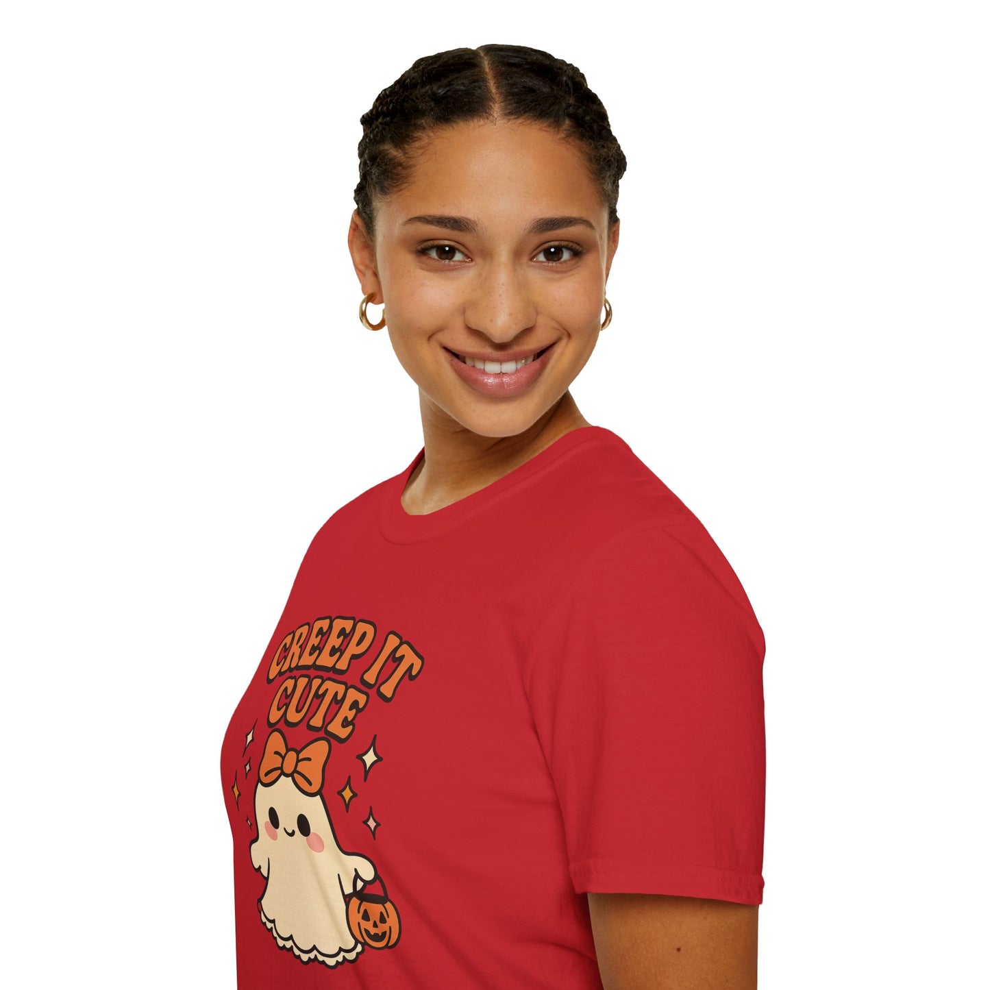 Creep It Cute Ghost Halloween Shirt - Kawaii Ghost Tee with Bow and Pumpkin, Spooky-Cute Fall Graphic T-Shirt, Spooky Season Halloween Top