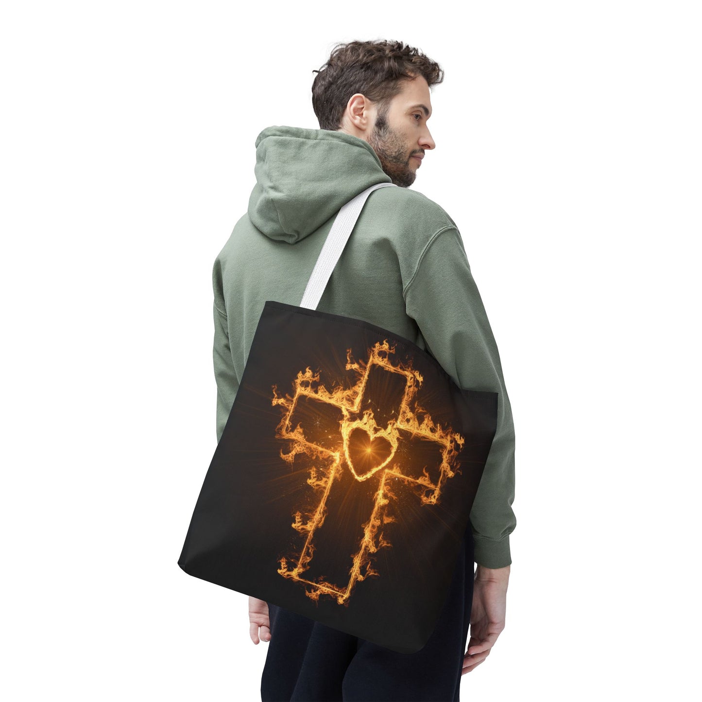 Stylish Flame Cross Tote Bag - Faith-Inspired Fashion