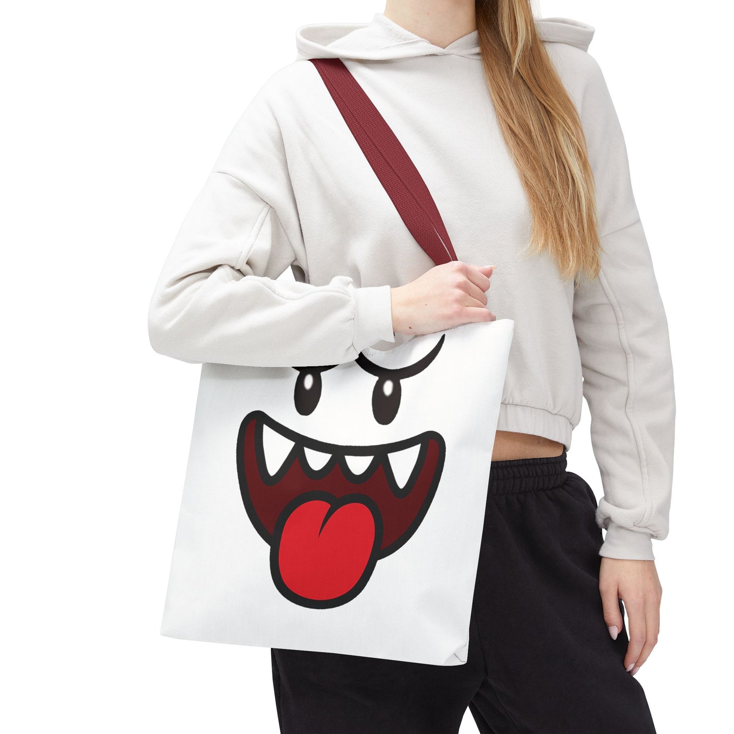 Funny Ghost Face Tote Bag, Spooky Halloween Shopping Bag, Creepy Cute Gamer Tote, Novelty Reusable Canvas Bag, Horror Themed Trick or Treat Bag