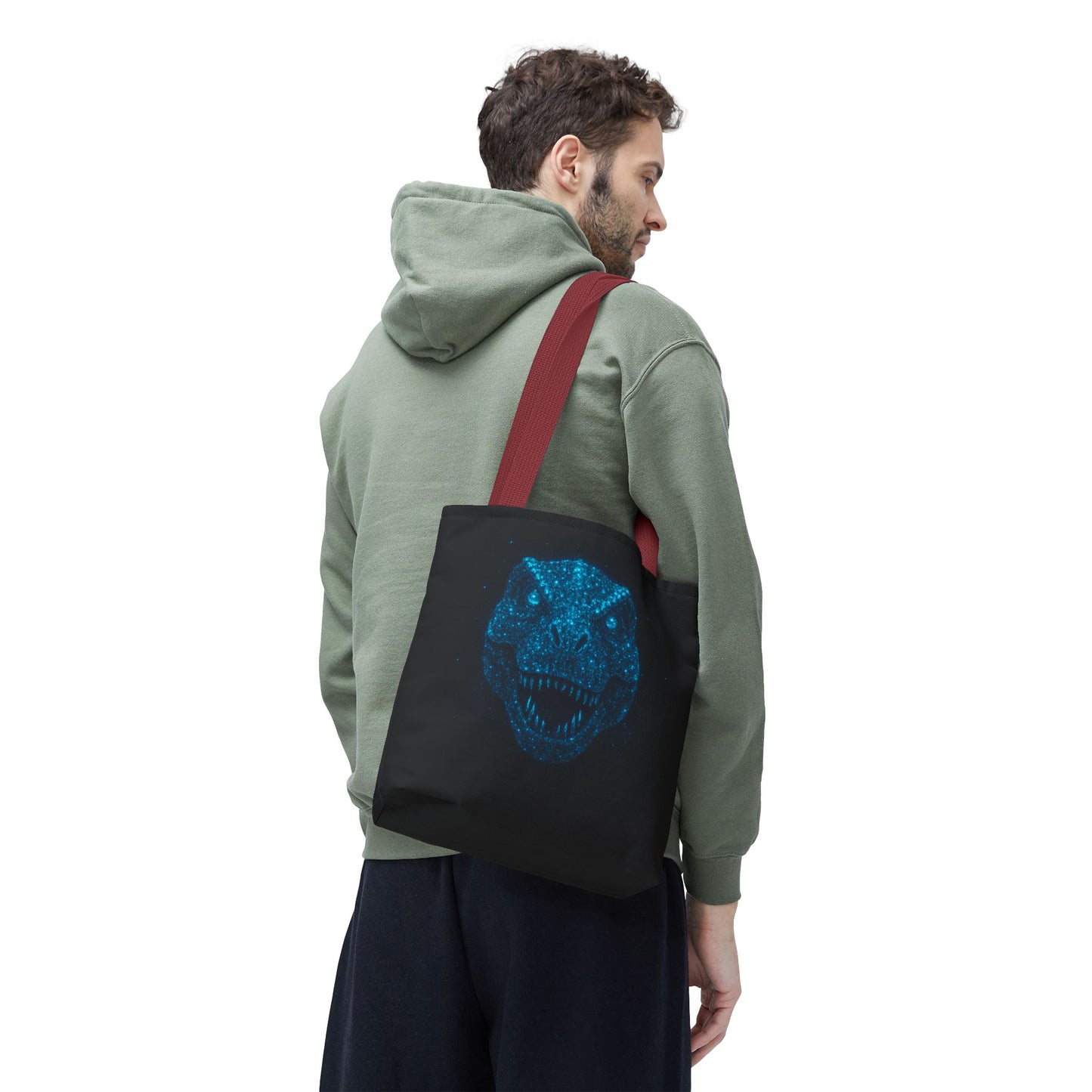 Bioluminescent Dino Tote Bag | Retro T-Rex Galaxy Canvas Shopper - Eco AOP Tote, Ocean Glow Dinosaur Art, Gift for Paleontology Fans