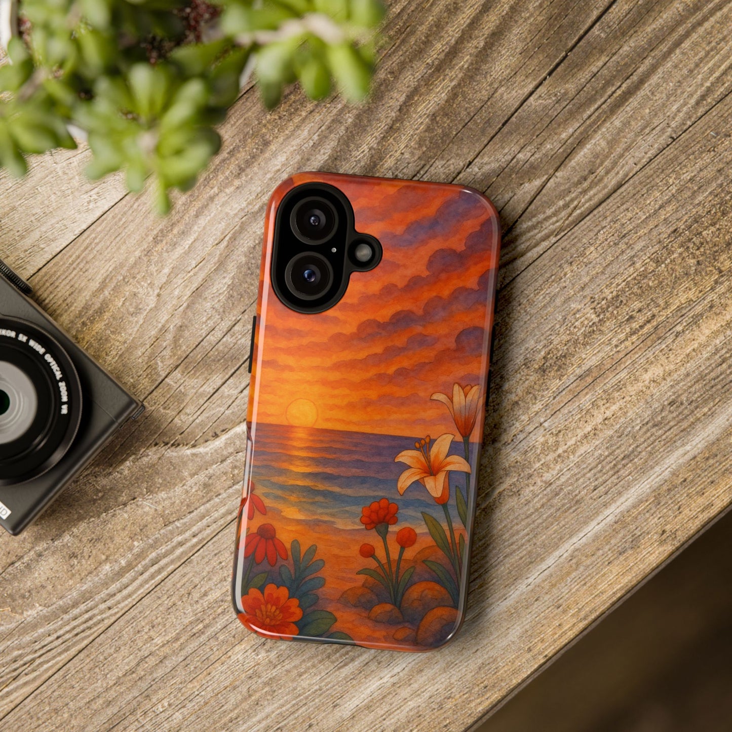 iPhone Case - Floral Ocean Sunset Watercolor Tough Case Nautical Phone Case Beach iPhone Case Ocean Sunset Theme