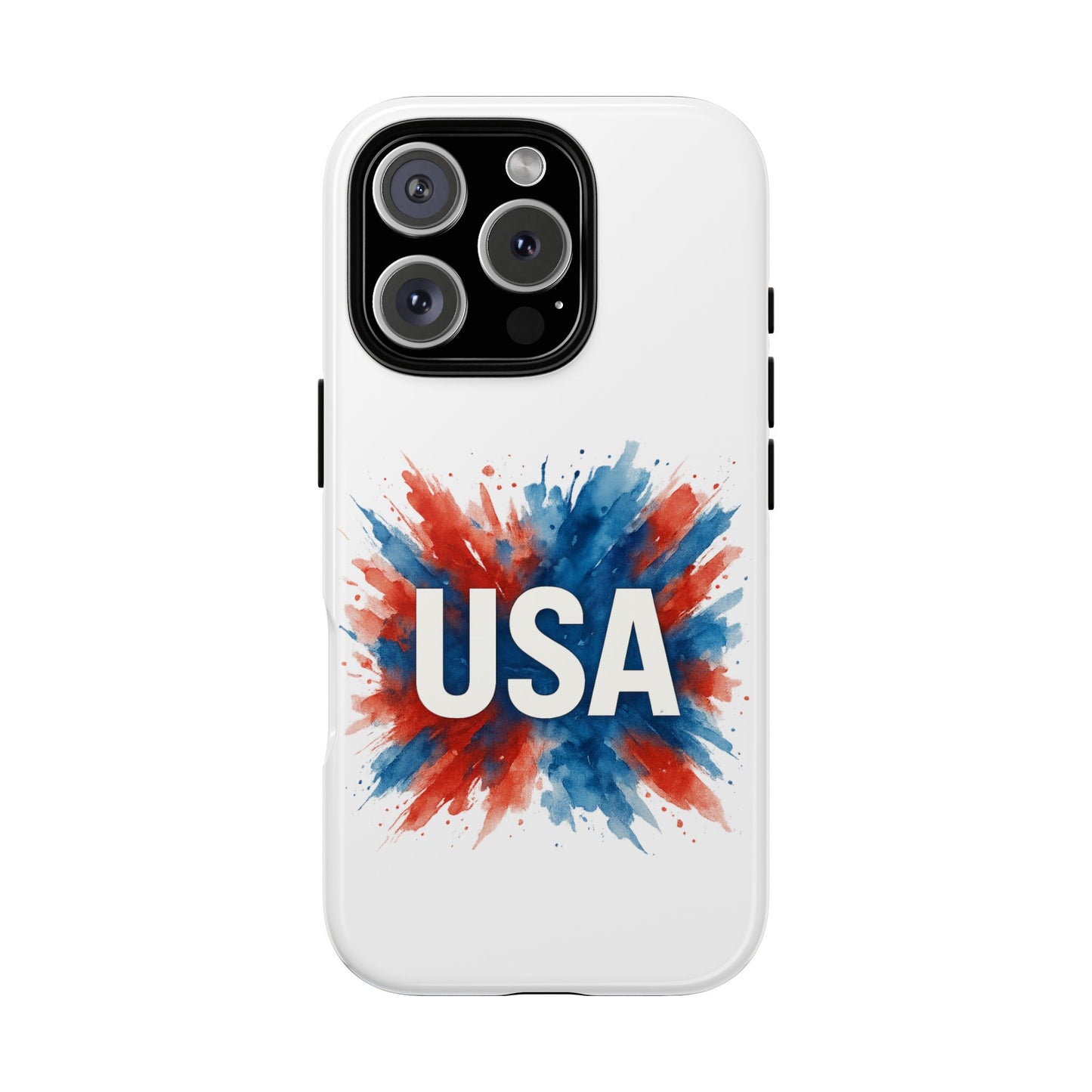 USA Splash iPhone Case - Patriotic Red White Blue Tough Cover, Dual-Layer Protection, 4th of July Memorial Day Gift