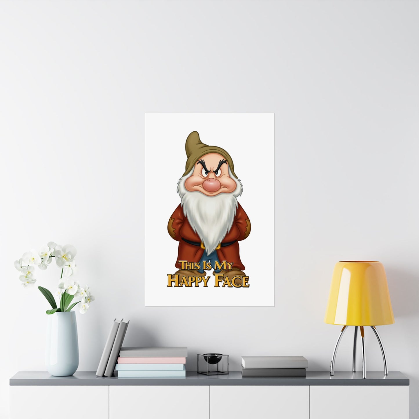 Funny Grumpy Dwarf Poster - "This Is My Happy Face" - Matte Vertical Wall Art