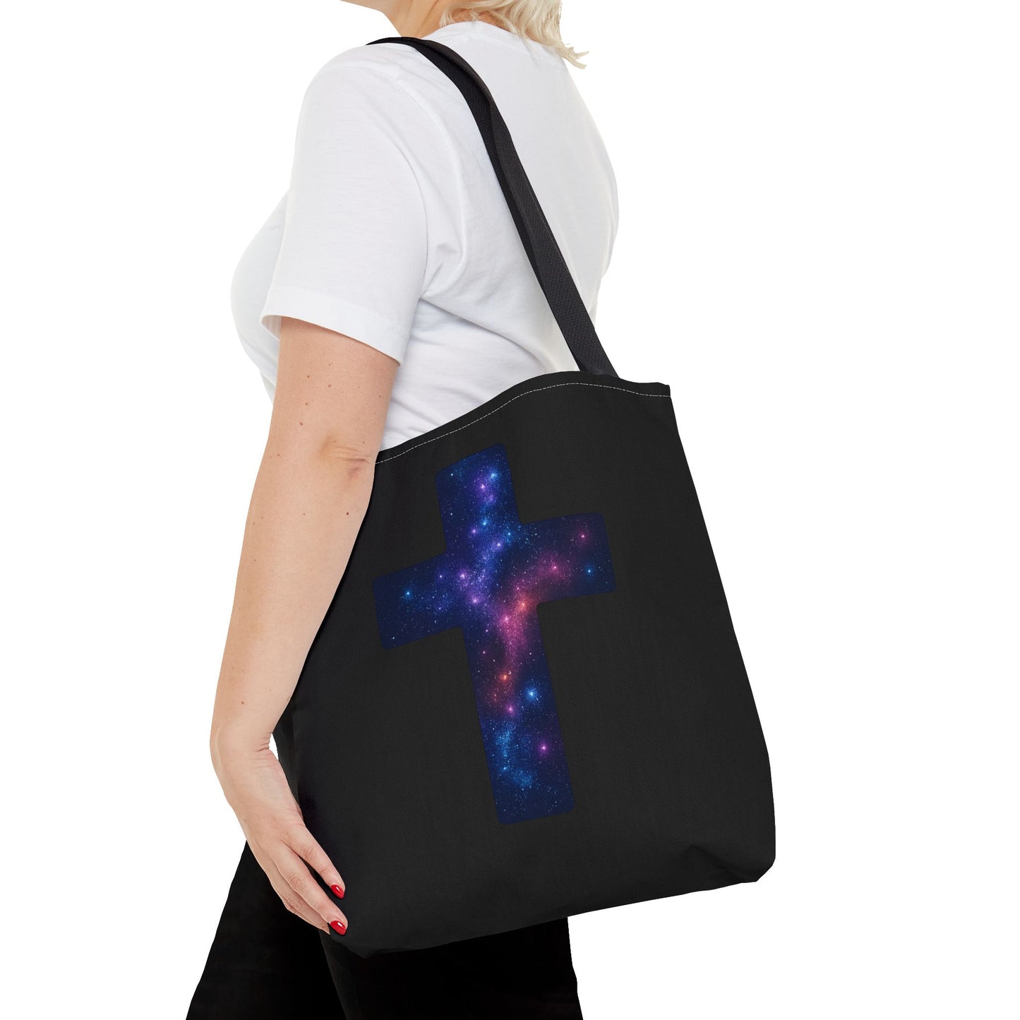 Galaxy Cross Tote Bag – Christian Faith Bag, Inspirational Reusable Shopper, Spiritual Gift for Women & Men, Religious Church Bag
