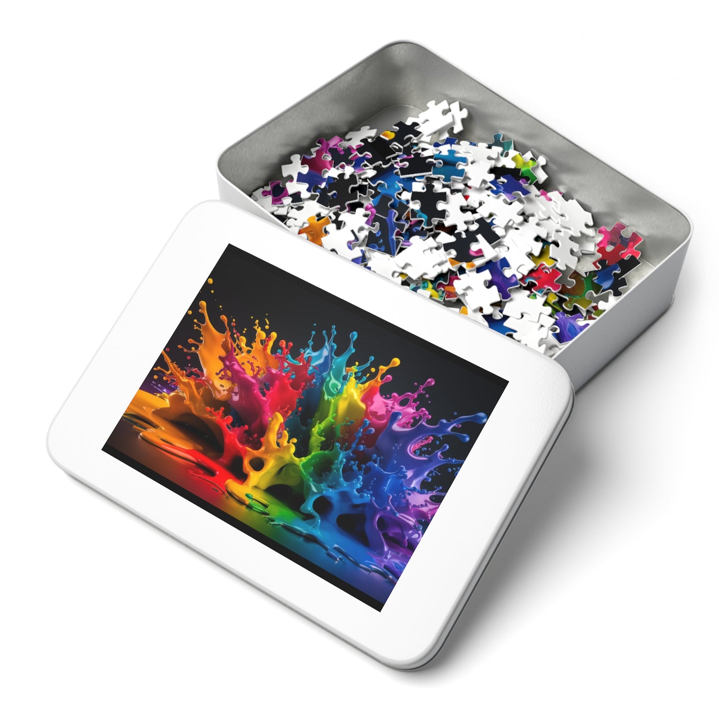 Vibrant Splash Jigsaw Puzzle with Tin - Colorful Pieces for Family Fun