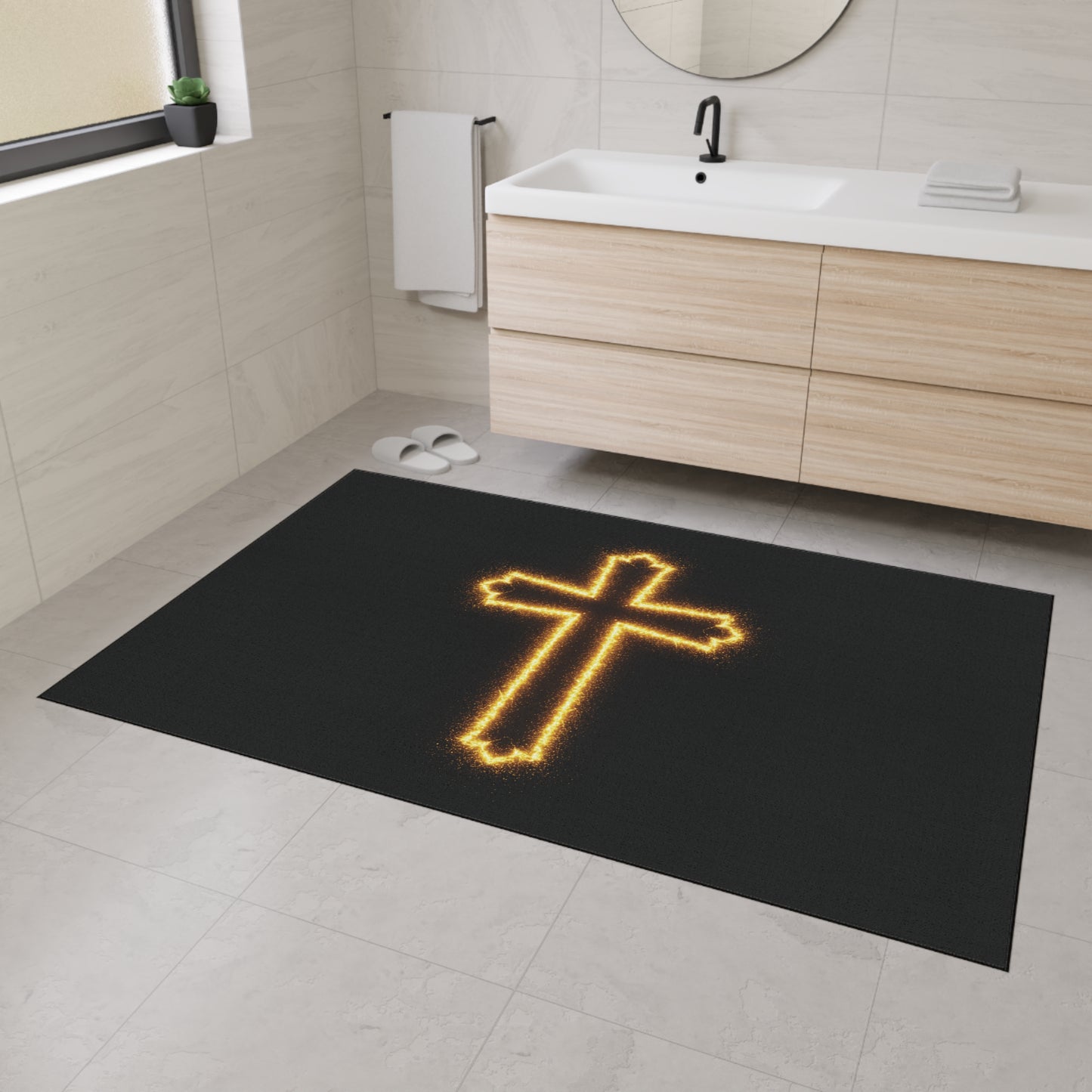 Floor Mat with Glowing Cross Design