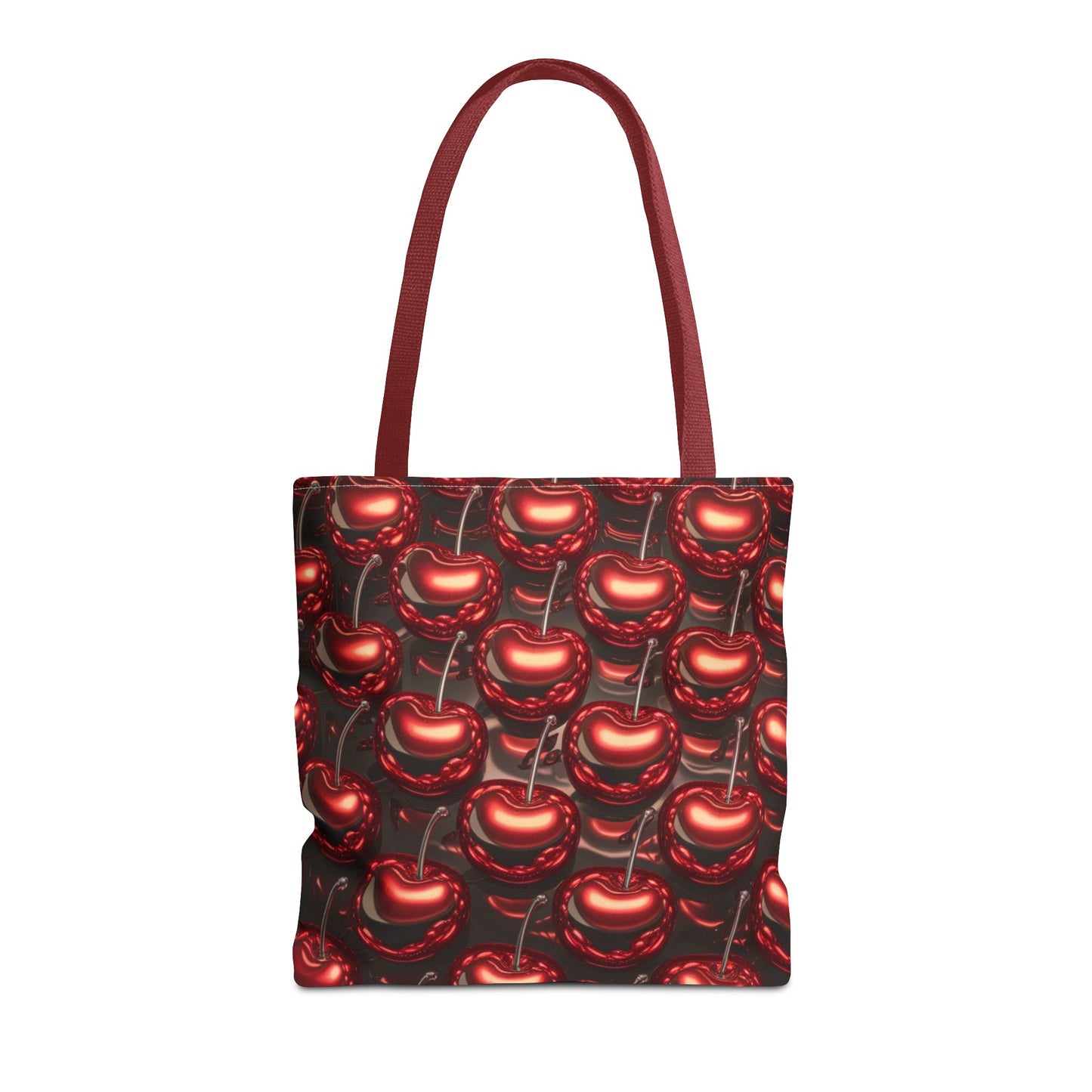 Glossy Cherry Pattern Canvas Tote Bag – Retro Black & Red Cherry Print, Coquette Cottagecore Aesthetic Shopper Tote, Fruit Lover Gift