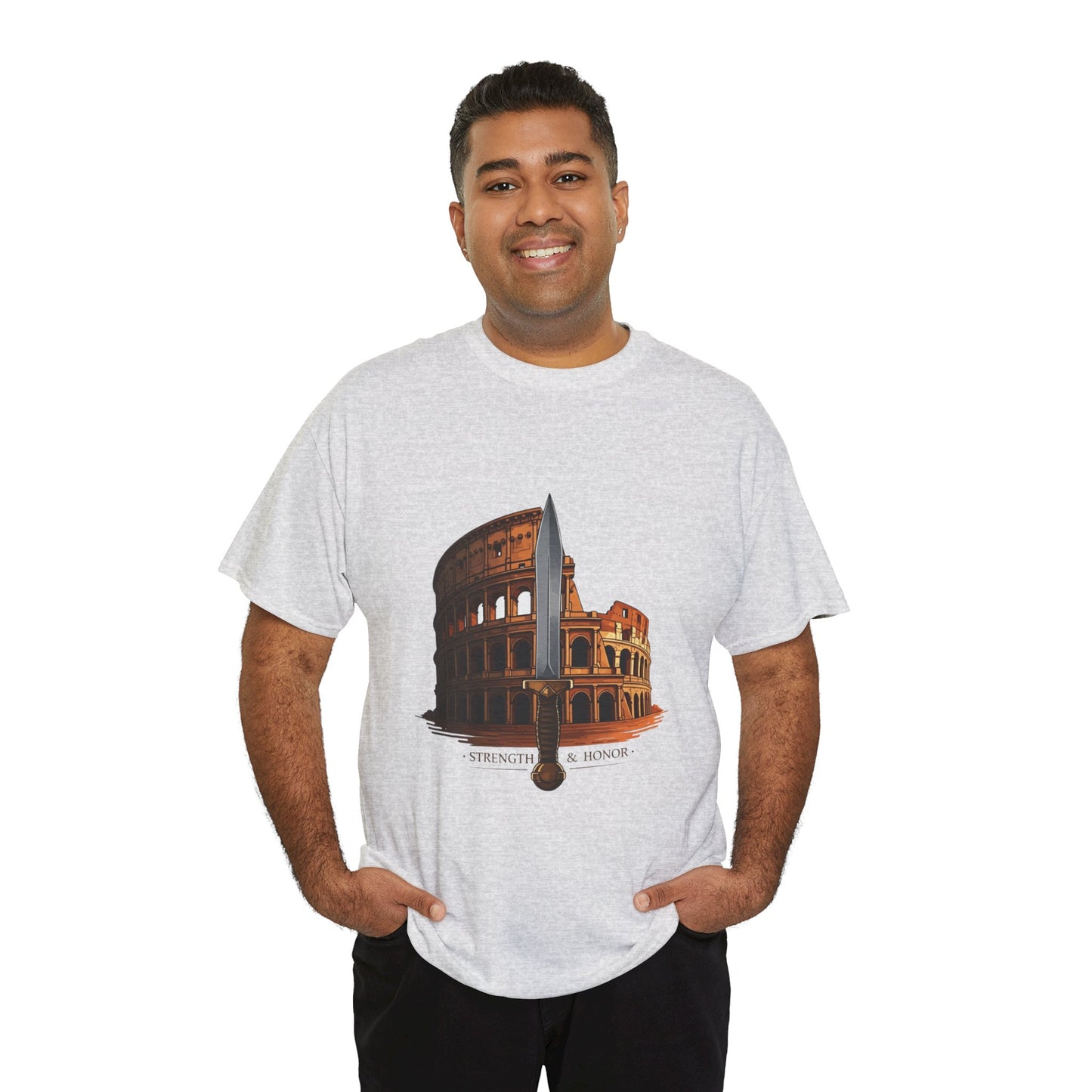 Strength & Honor Gladiator Shirt – Roman Colosseum Sword Graphic Tee – Ancient Rome History T-Shirt for Gladiator & Travel Fans