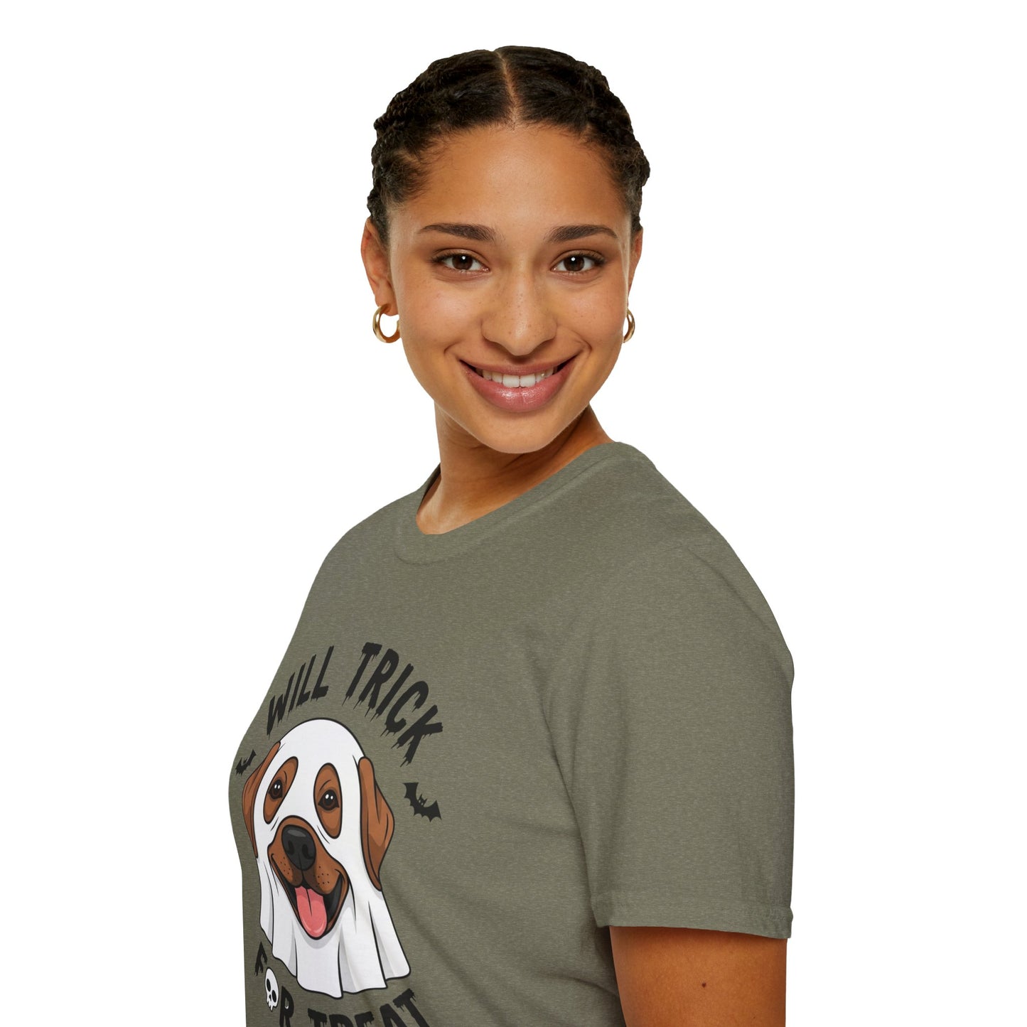 Will Trick for Treat Ghost Dog Halloween T-Shirt | Funny Spooky Dog Tee | Trick or Treat Pup Graphic Tee | Cute Fall Gift for Dog Lovers