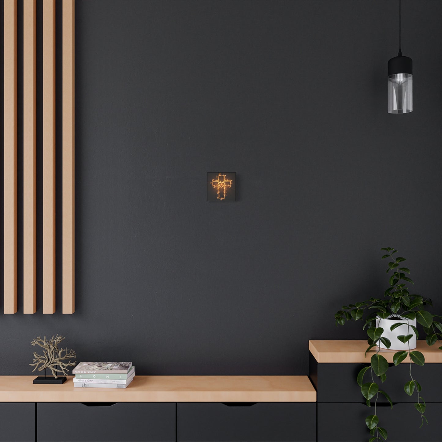 Flaming Heart and Cross Christian Wall Art Canvas