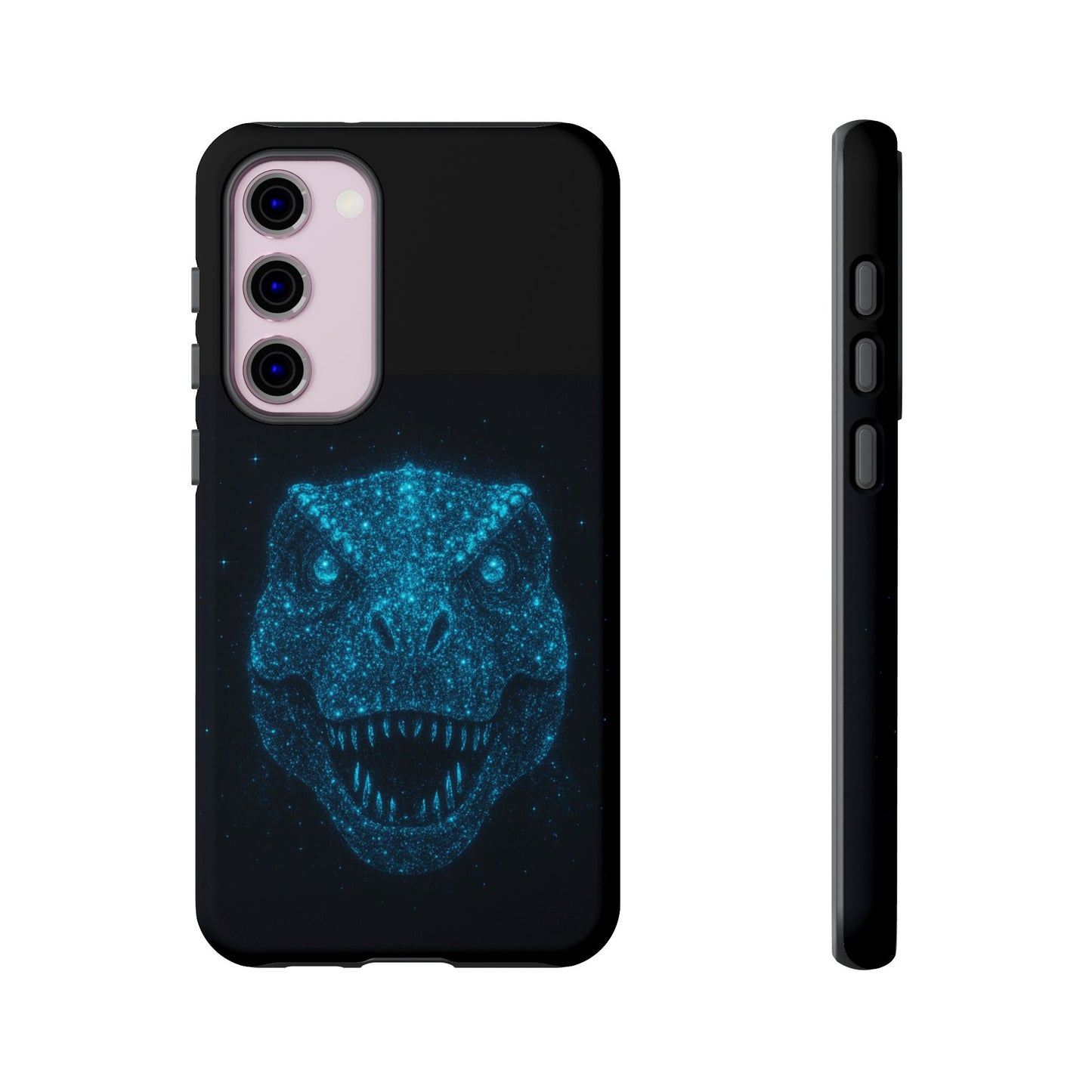 Bioluminescent T-Rex Samsung Case - Galaxy Tough Dual-Layer Cover, Cosmic Dino Particle Design, S25 S24 S23 Gift