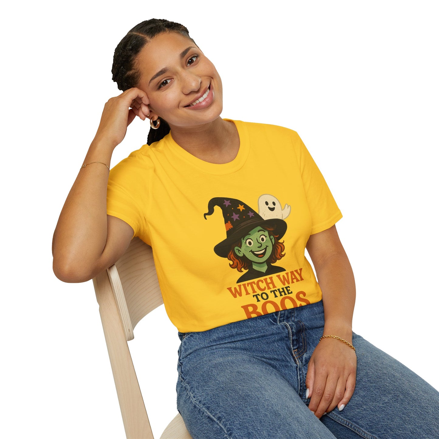 Witch Way to the Boos Halloween Shirt | Cute Witch and Ghost T-Shirt | Spooky Season Graphic Tee | Funny Halloween Costume Top