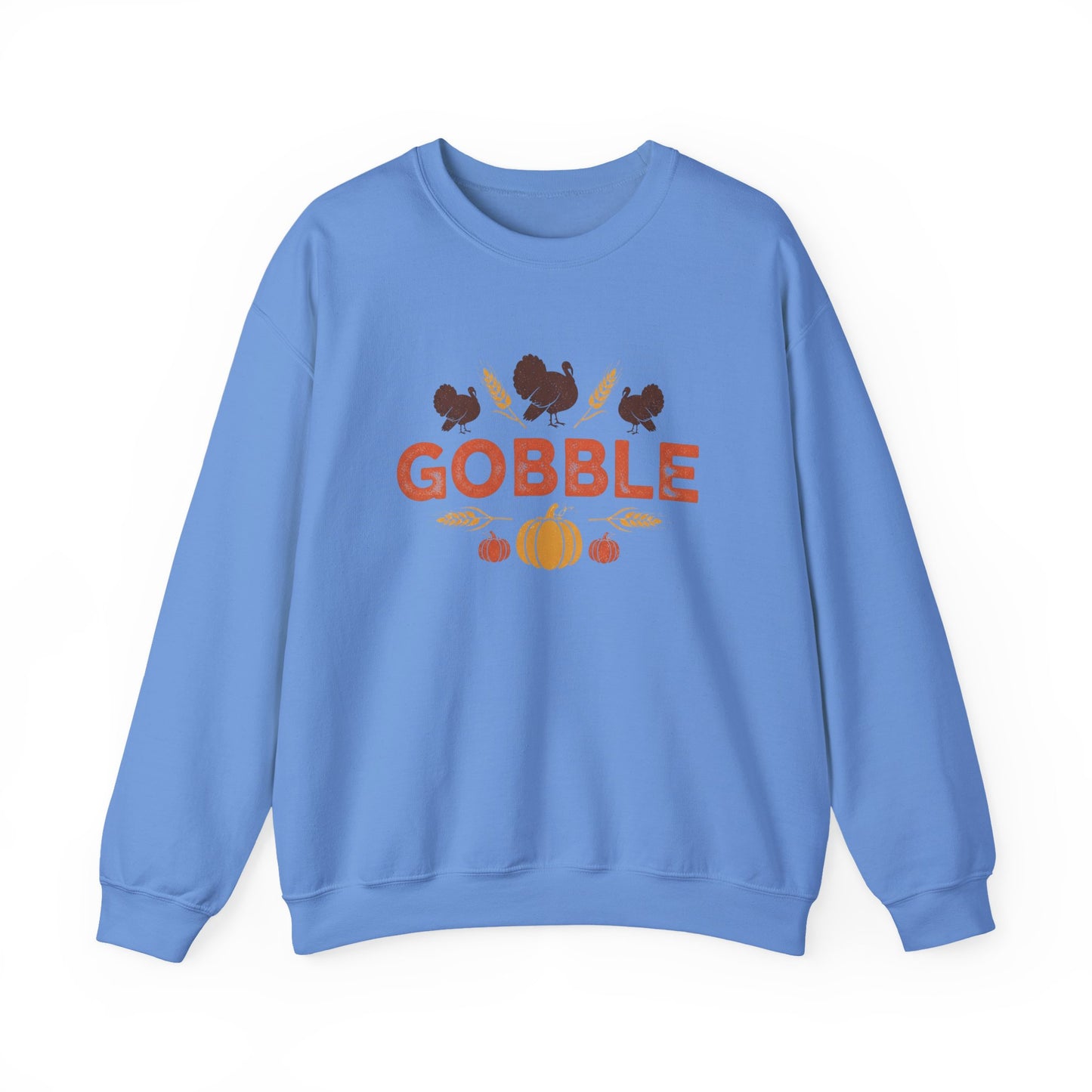 Gobble Turkey Sweatshirt, Thanksgiving Pumpkin Crewneck, Autumn Wheat & Turkey Graphic Pullover, Cozy Fall Family Turkey Day Shirt