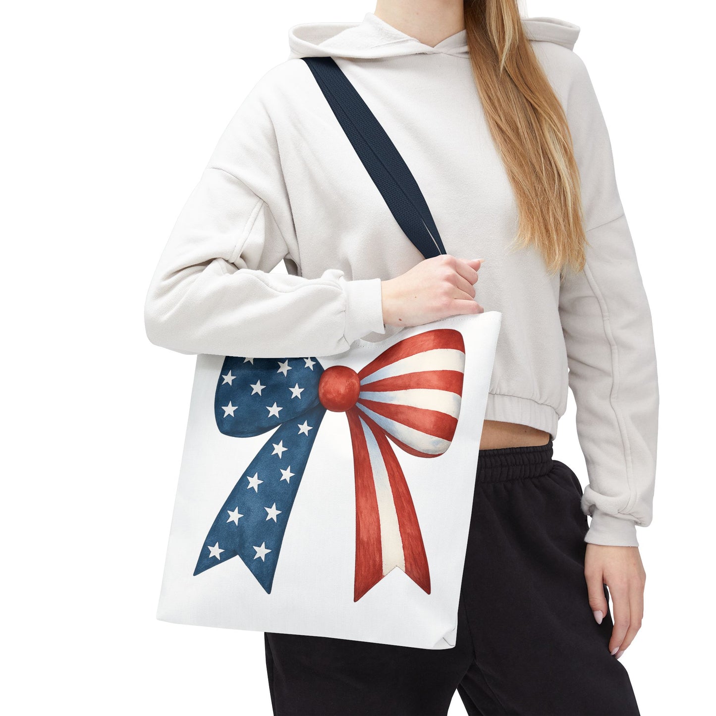 Patriotic Bow Tote Bag | 4th of July Reusable Bag | American Flag Tote | USA Stars Stripes Bag | Independence Day Gift | USA Market Bag