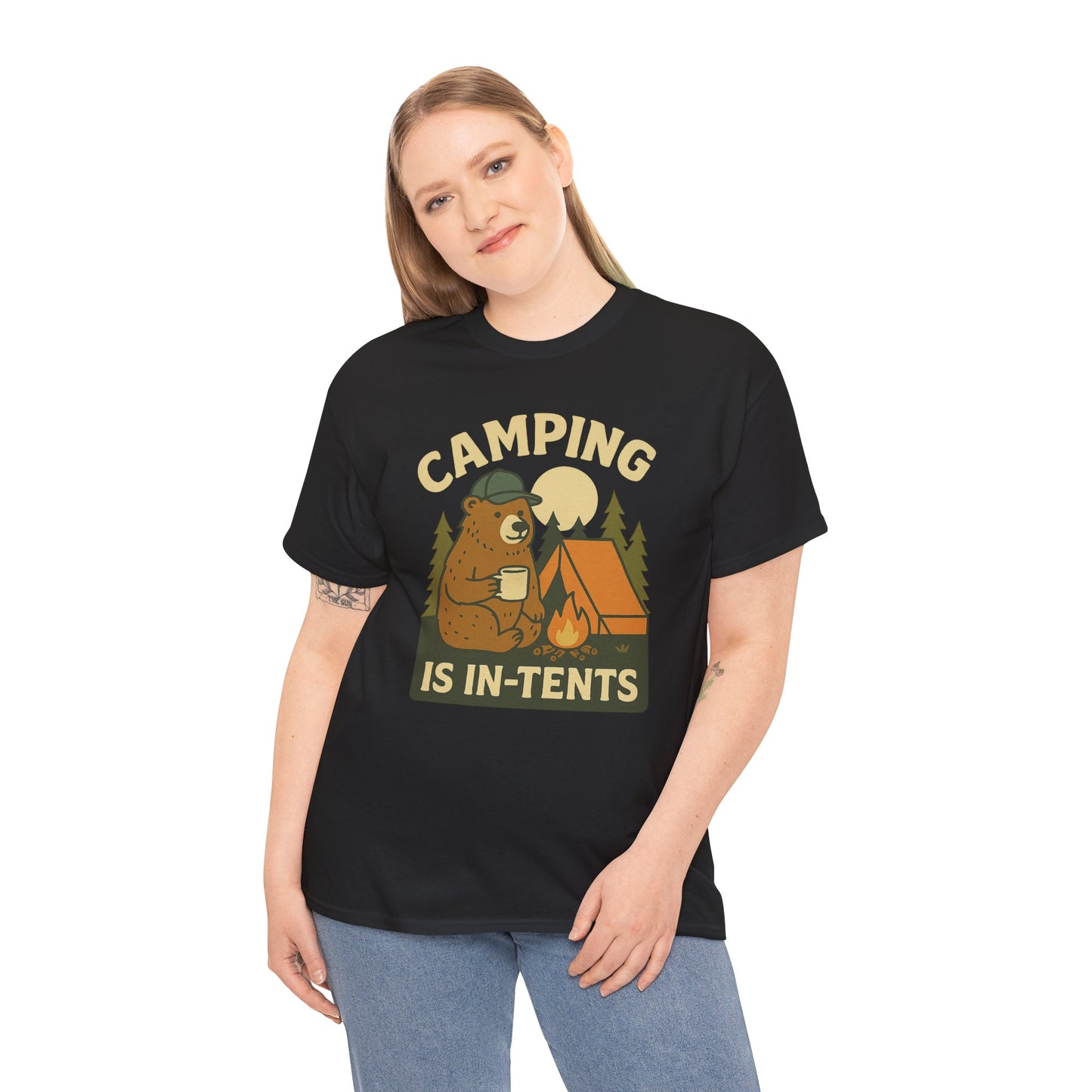 Camping Is In-Tents Funny Bear Camping Tee - Cute Outdoorsy Pun Shirt - Retro Campfire Graphic, Nature Lover Gift, Unisex Adventure Apparel