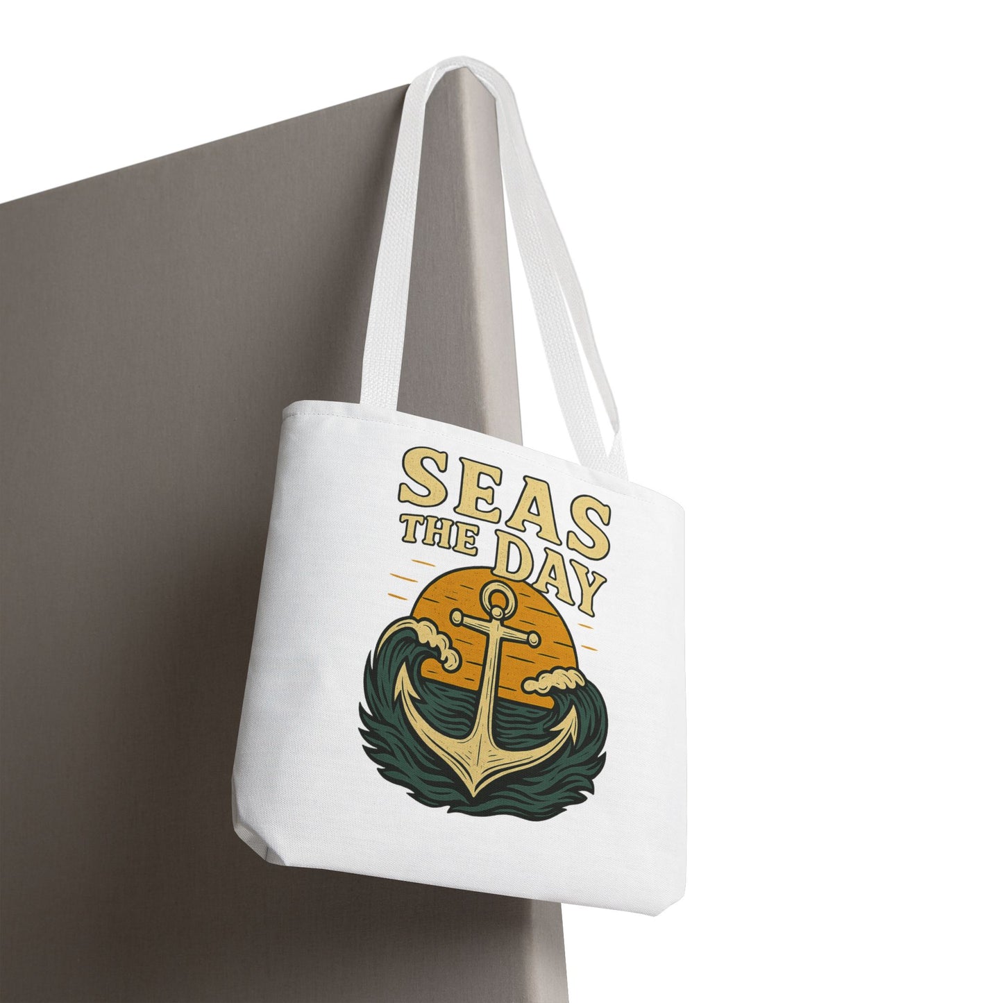 "Seas the Day" Nautical Tote Bag – Funny Beach Quote Canvas Bag with Anchor | Coastal Gift Idea for Summer, Travel, or Daily Use
