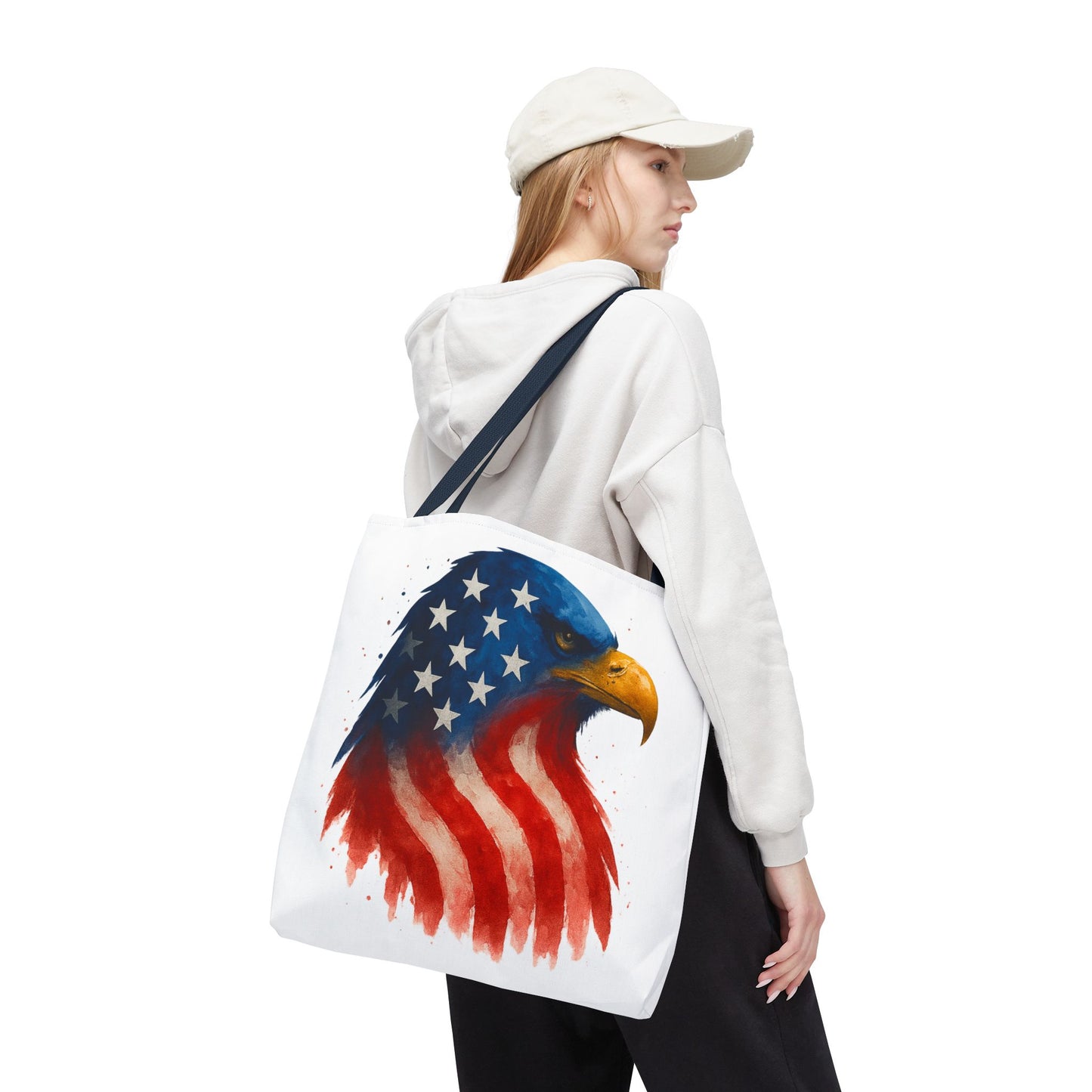 Patriotic Eagle Tote Bag USA Flag Canvas Carryall - Eco-Friendly Independence Day, Memorial Day Gift for Veterans, Reusable Shopping Bag