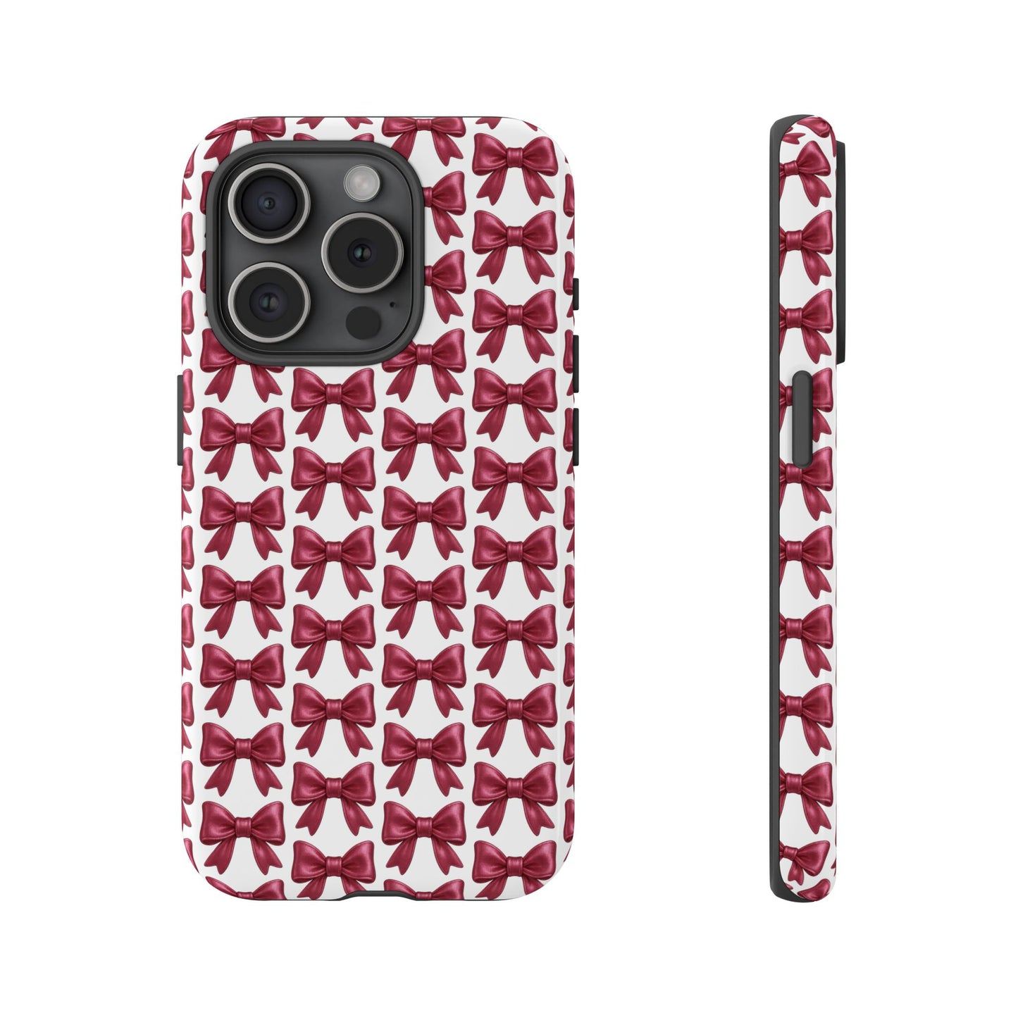 Coquette Bow iPhone Case - Burgundy Ribbon Pattern Phone Cover, Girly Aesthetic Accessory, Cute Gift for Her