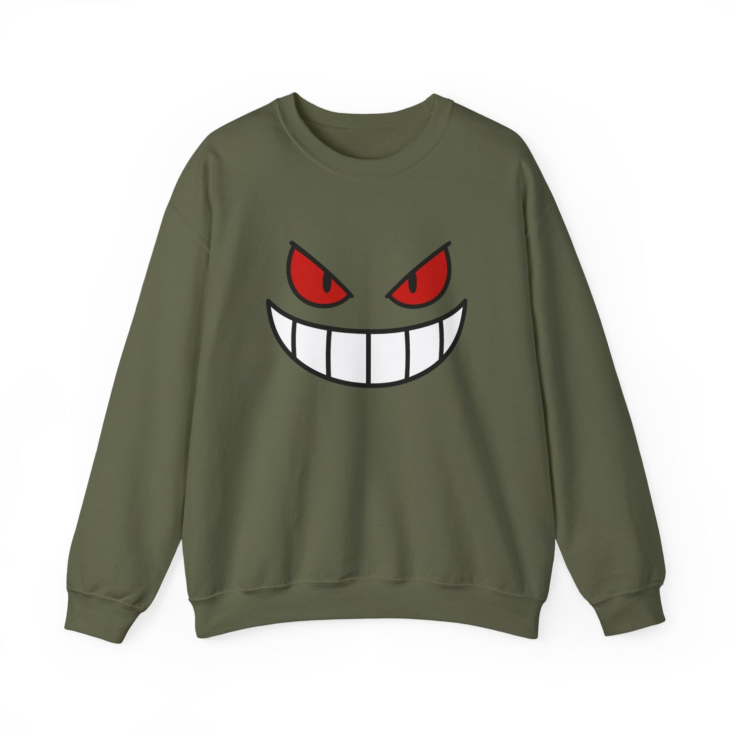 Evil Grin Sweatshirt, Creepy Skull Face Crewneck, Spooky Halloween Pullover, Dark Grinning Ghost Tee, Unisex Scary Smile Sweatshirt