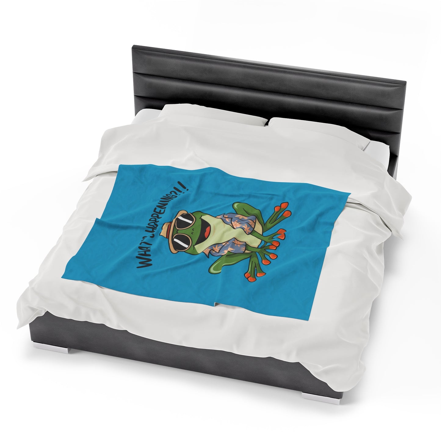 Plush Blanket - Frog What's Hoppening Pun Design