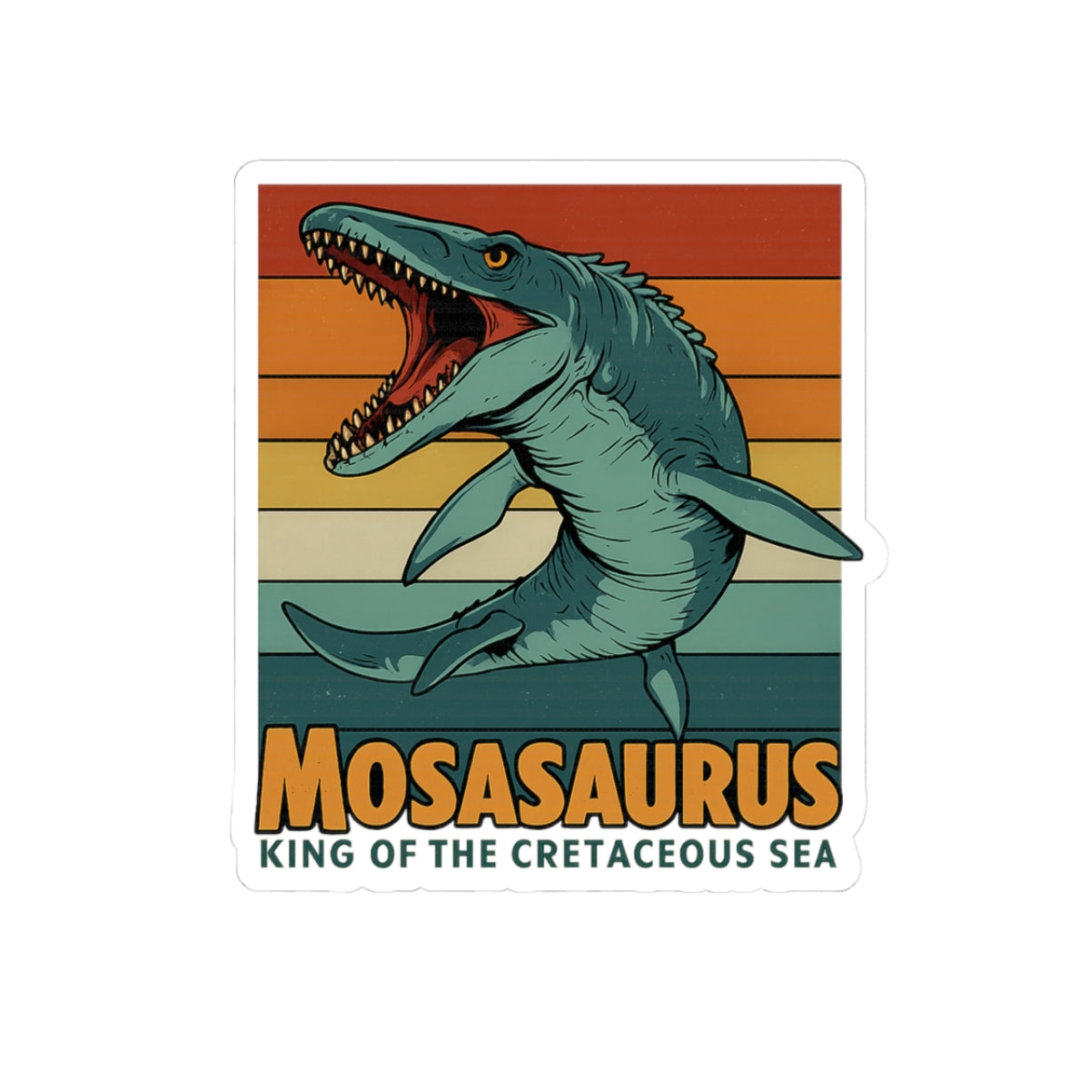 Retro Mosasaurus Vinyl Sticker - Vintage Dinosaur Decal | Die-Cut Sticker for Laptop, Skateboard, Journal | Cretaceous Sea King Gift