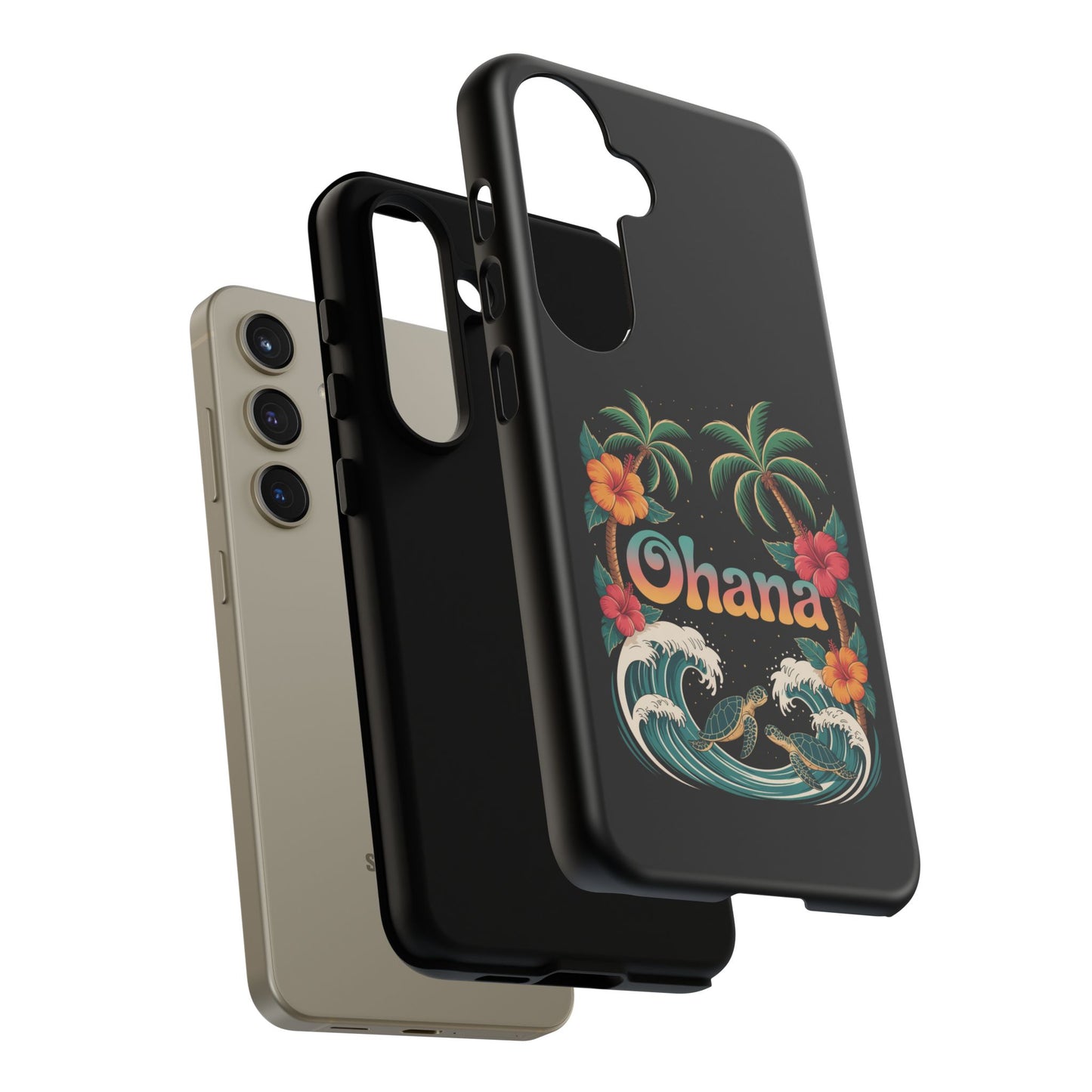 Tropical Ohana Samsung Case - Summer Beach Phone Cover - Hawaiian Palm & Hibiscus Design - Rugged & Glossy Protector for Galaxy