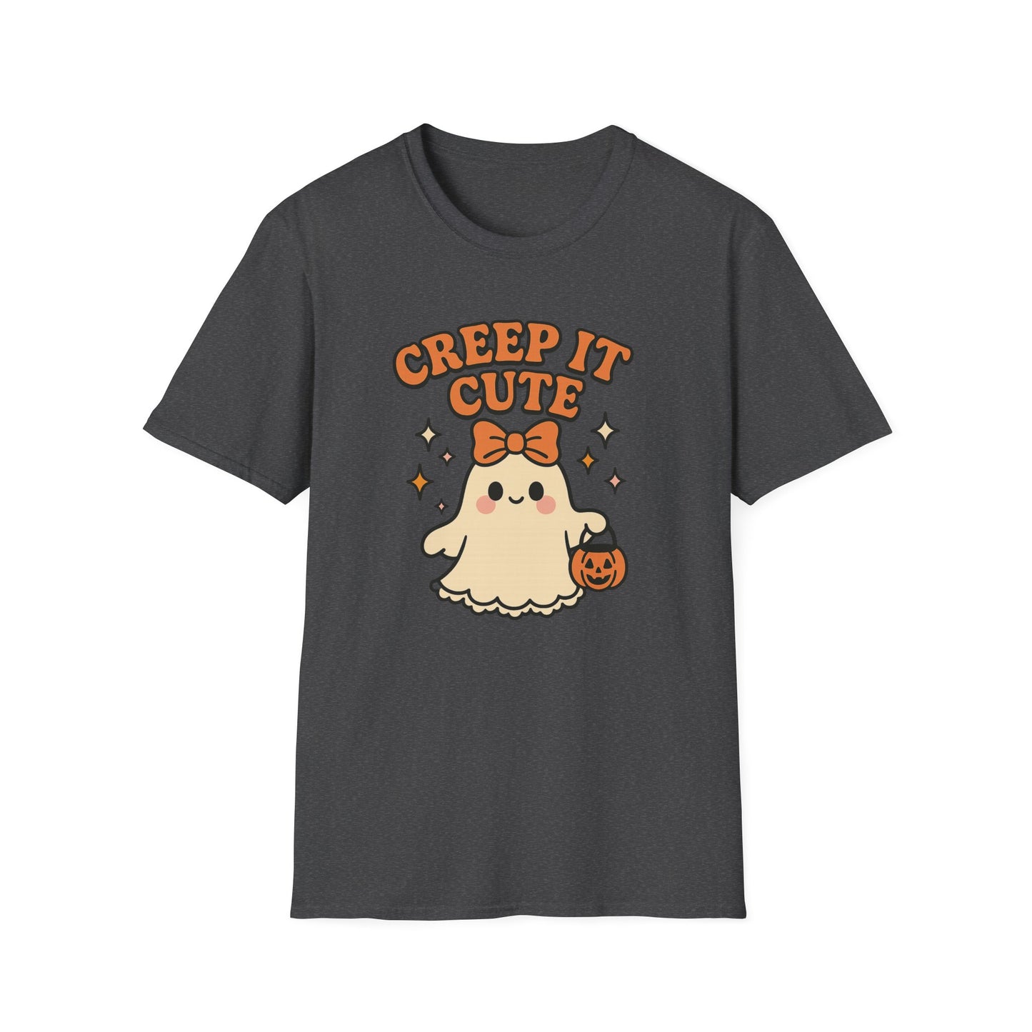 Creep It Cute Ghost Halloween Shirt - Kawaii Ghost Tee with Bow and Pumpkin, Spooky-Cute Fall Graphic T-Shirt, Spooky Season Halloween Top