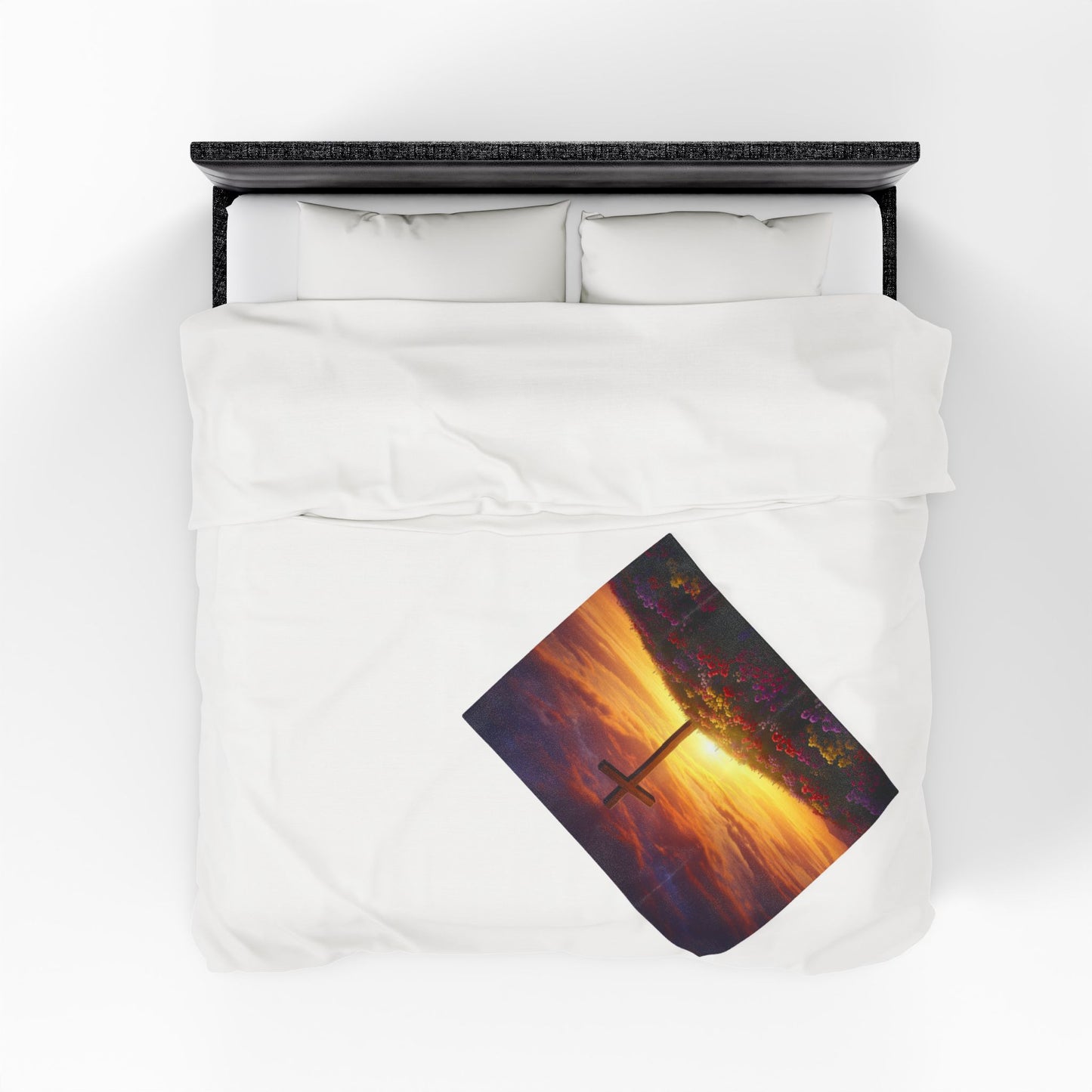 Velveteen Plush Blanket DaVinci Style Cross Hill Painting Christian Blanket Spiritual Decor Religious Throw Gift for Believers