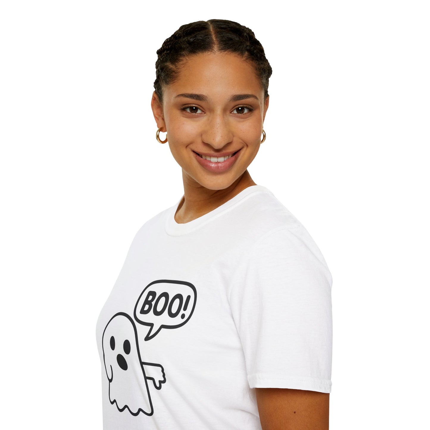 Cute Ghost Thumbs-Down 'Boo' Tee | Funny Halloween Play on Words Shirt | Spooky Season Ghost Tee | Fall Coquette Aesthetic Tee