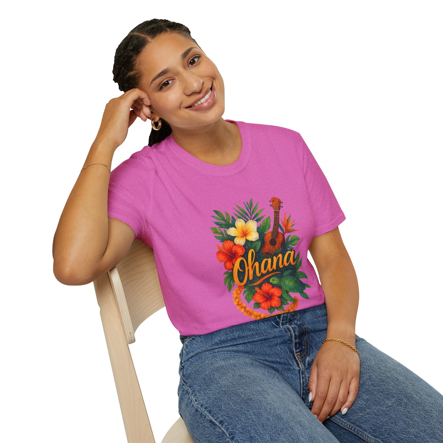 Ohana Hawaiian Shirt | Tropical Family T-Shirt | Luau Vacation Tee | Aloha Summer Shirt | Ukulele Turtle Floral Beach Gift