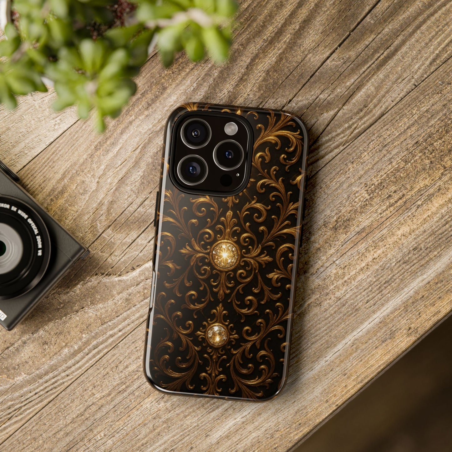 Baroque iPhone Case β Elegant Gold Floral Scroll Design for iPhone 16, 15, 14, 13, Pro Max & More