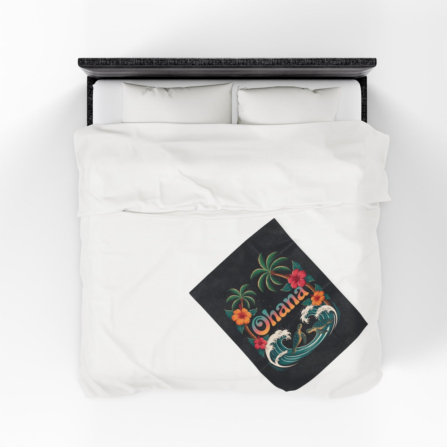 Ohana Hawaiian Turtle Blanket - Tropical Beach Throw with Palm Trees & Hibiscus - Cozy Coastal Decor Gift - Soft Summer Bed Blanket
