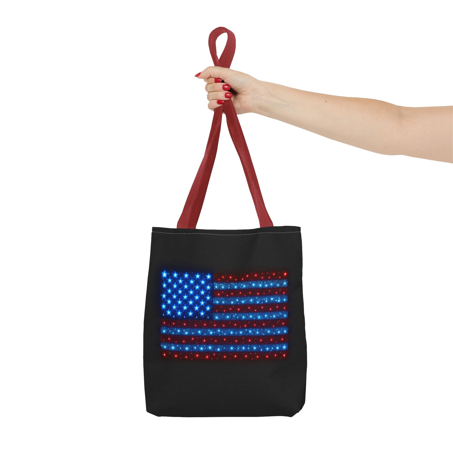 Galaxy Bioluminescent USA Flag Tote Bag - Patriotic Cosmic Canvas Shopper - Starry Red White Blue Tote Non-Glow - 4th July Gift