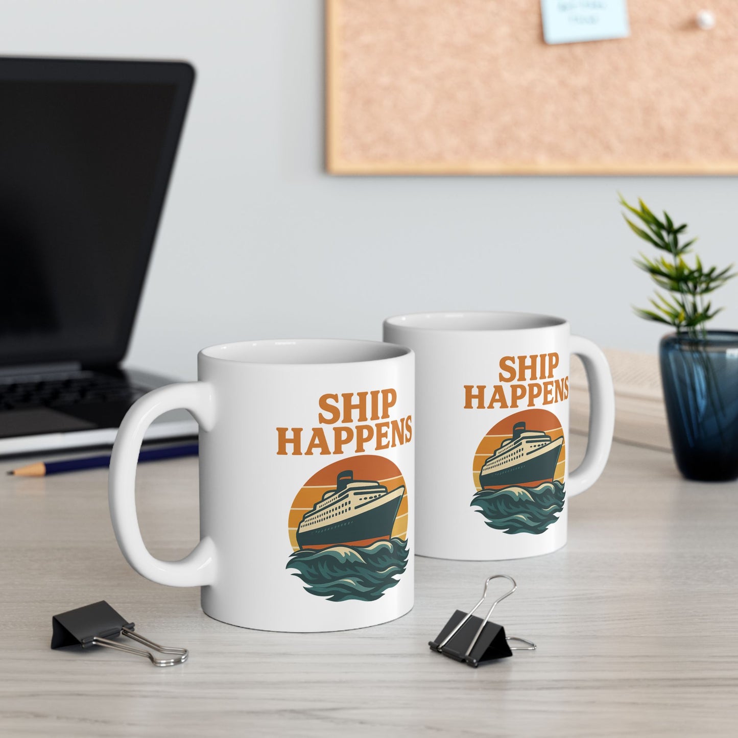 Ceramic Mug - Ship Happens Sunset Design Cruise Cup Cruise Mug Nautical Decor Drinking Accessory for Travel Lovers