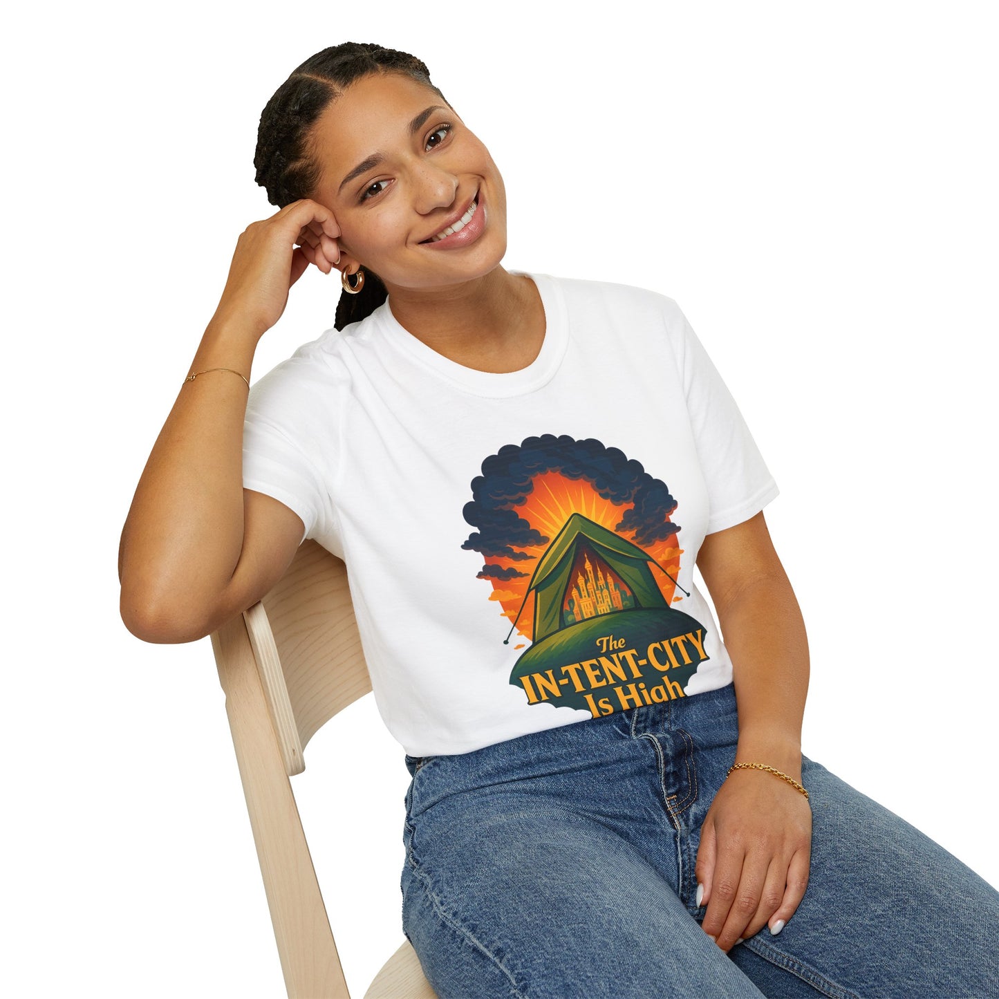 In-Tent-City Is High Camping Tee | Retro Tent Graphic T-Shirt for Hikers & Campers | Funny Outdoorsy Gift | Vintage Style Unisex Tee
