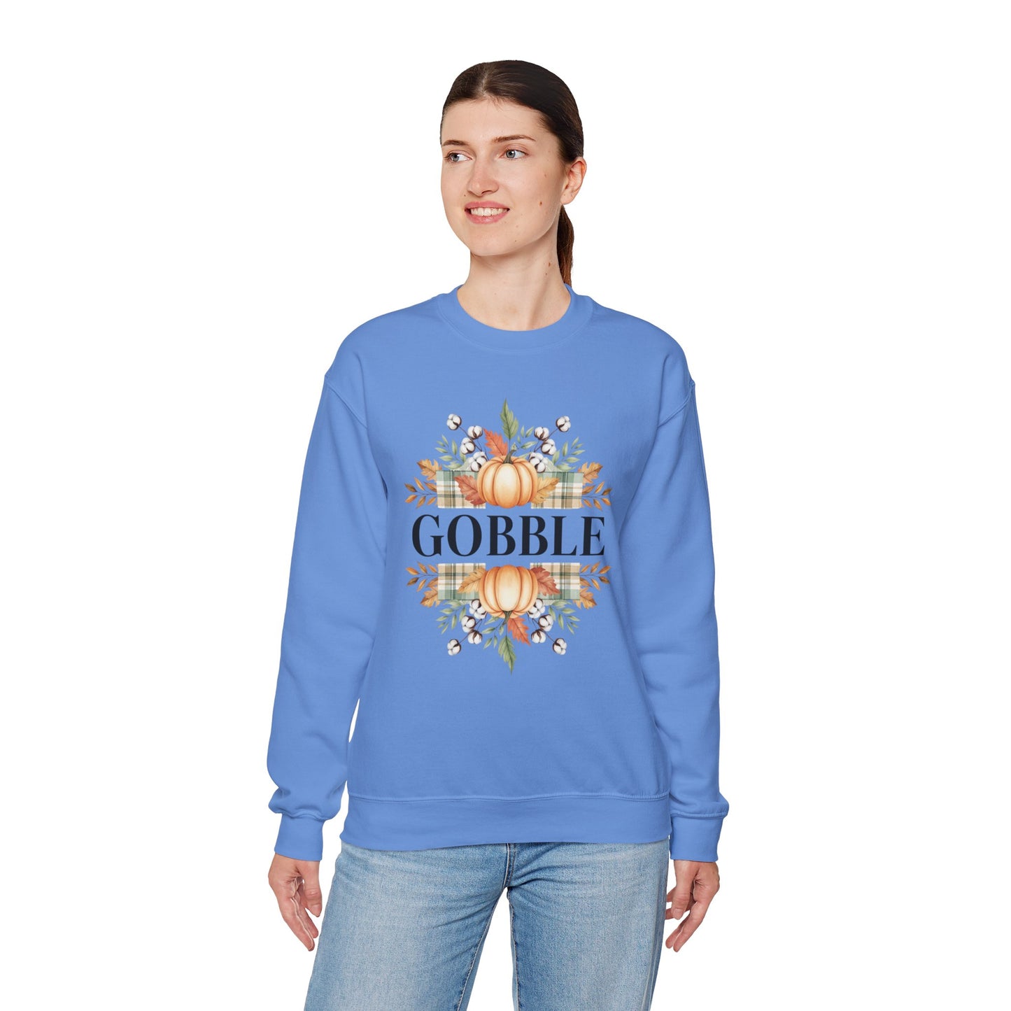Gobble Turkey Sweatshirt, Thanksgiving Gobble Crewneck, Autumn Pumpkin Leaves Pullover, Fall Graphic Sweatshirt, Cozy Turkey Shirt