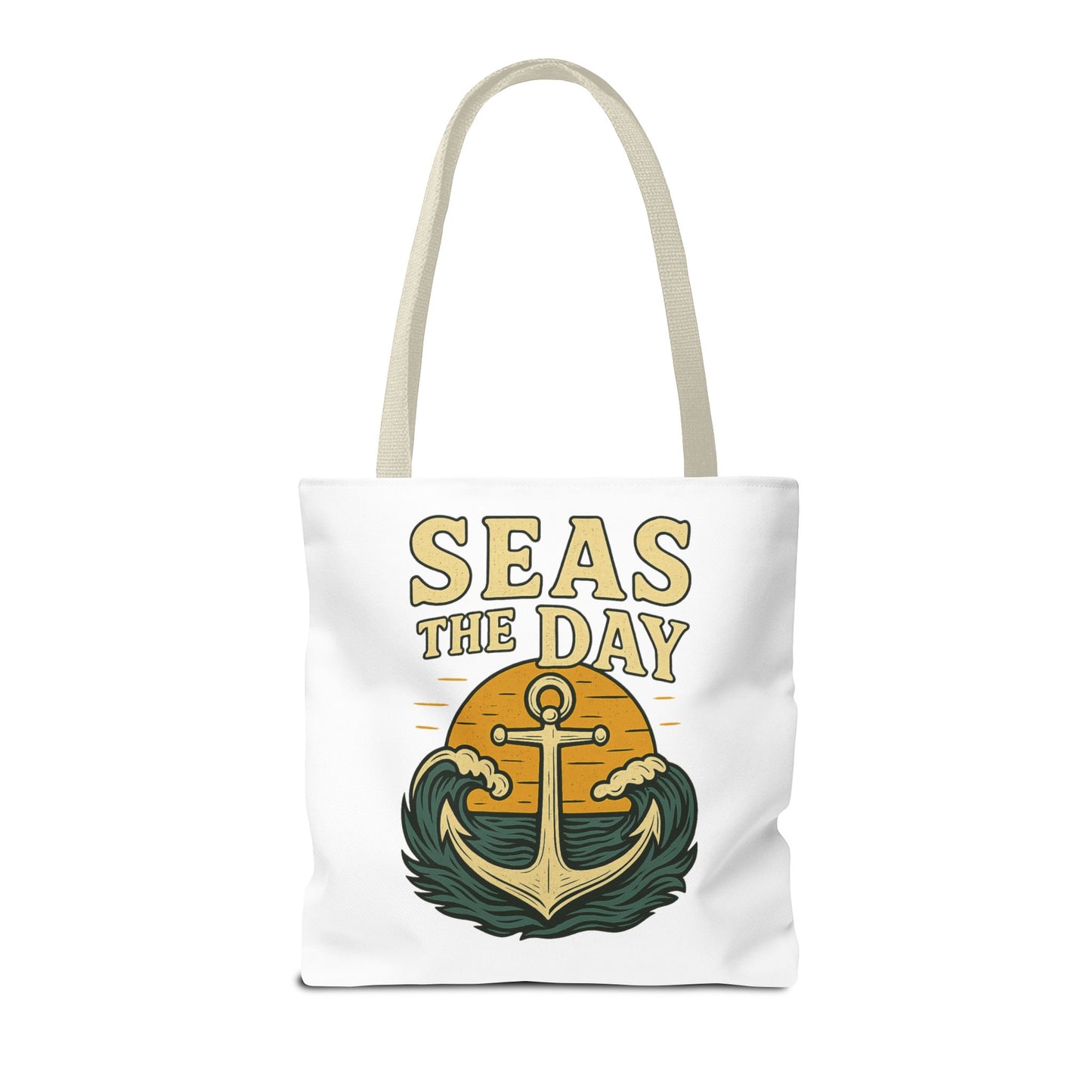 "Seas the Day" Nautical Tote Bag – Funny Beach Quote Canvas Bag with Anchor | Coastal Gift Idea for Summer, Travel, or Daily Use