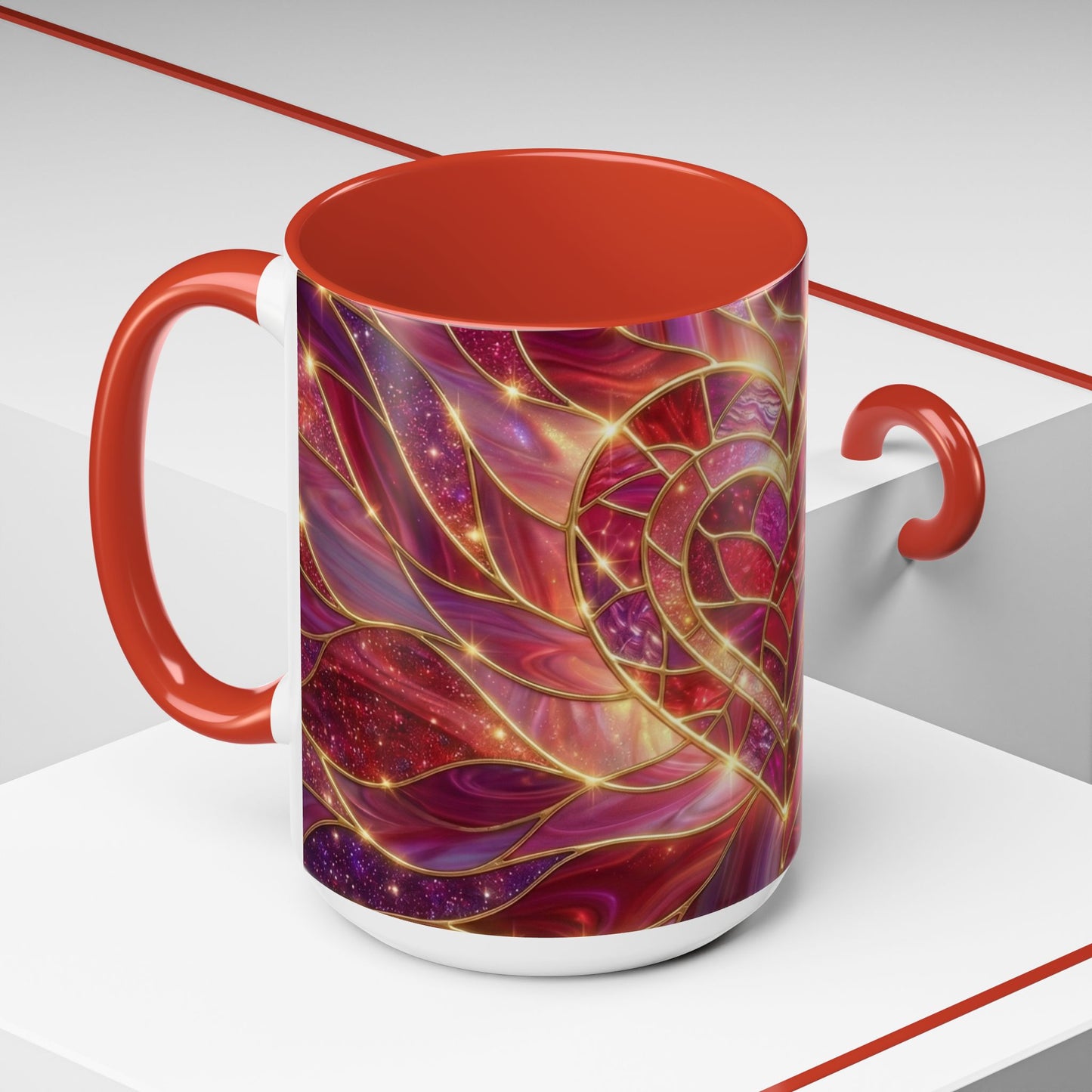 Stained Glass Heart Mug, Valentine Coffee Mug, Romantic Love Mug, Pink Red Ceramic Cup, Gift For Her, Anniversary Gift Mug