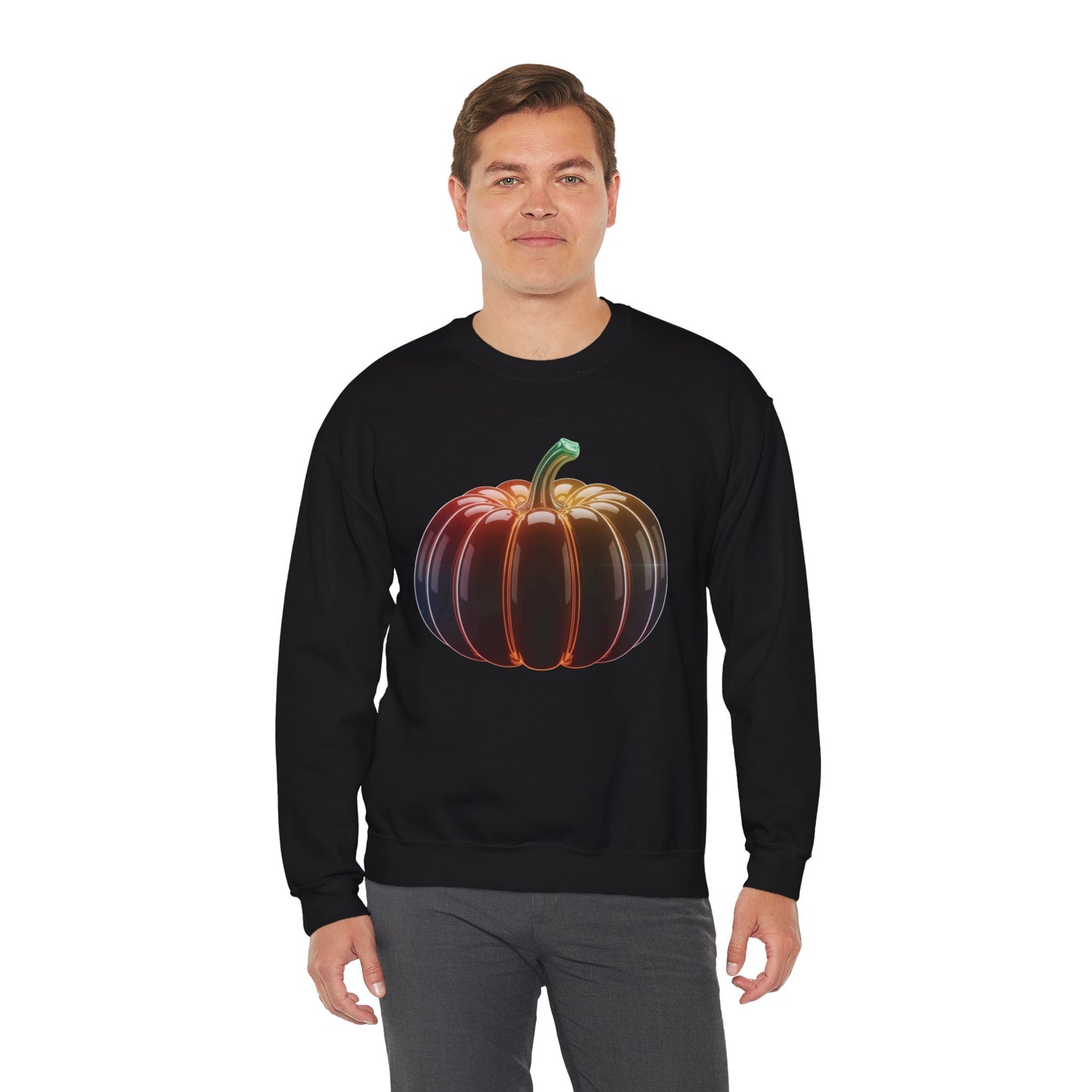 Neon Pumpkin Sweatshirt, Fall Halloween Crewneck, Cozy Unisex Pullover, Spooky Season Apparel, Aesthetic Pumpkin Shirt For Autumn Lovers