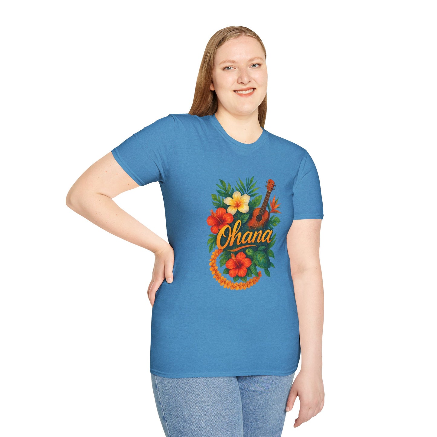 Ohana Hawaiian Shirt | Tropical Family T-Shirt | Luau Vacation Tee | Aloha Summer Shirt | Ukulele Turtle Floral Beach Gift