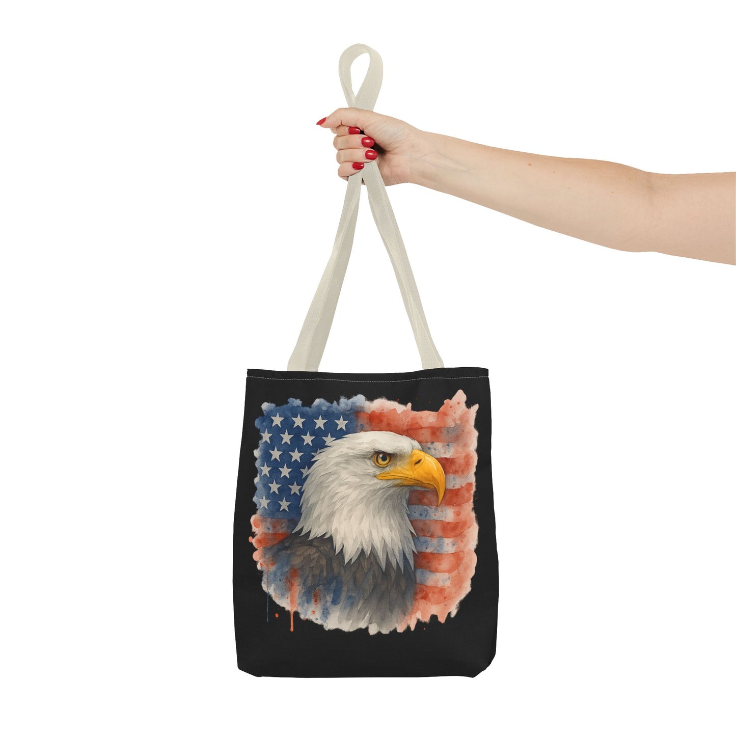 Patriotic Tote Bag with American Flag and Bald Eagle Watercolor Print 4th of July Bag Memorial Day Tote Veteran's Day Tote Bag