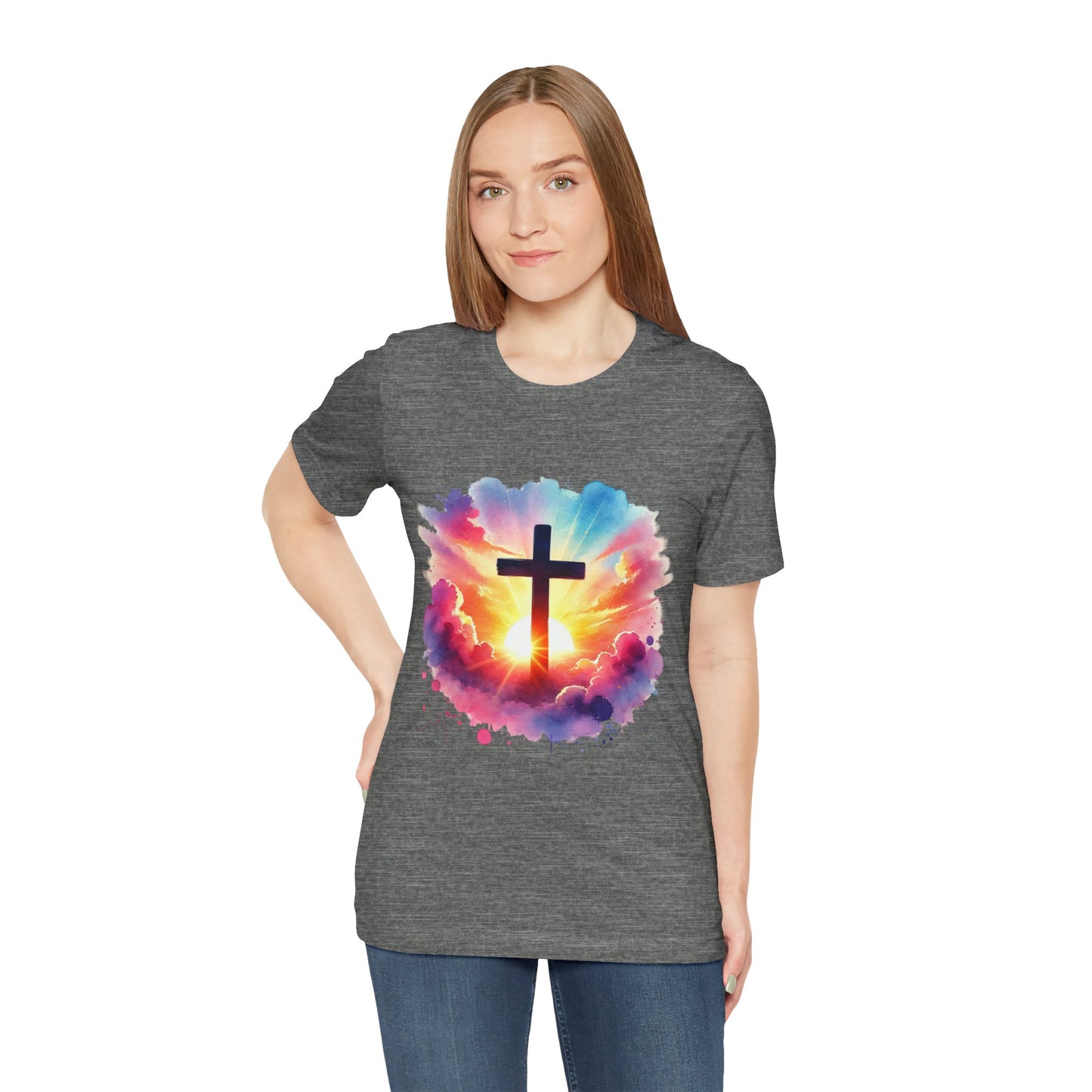 Faith Cross Sunburst Christian Tee | Inspirational Christian T-Shirt | Colorful Sunrise Cross Shirt | Faith Gifts for Women Men