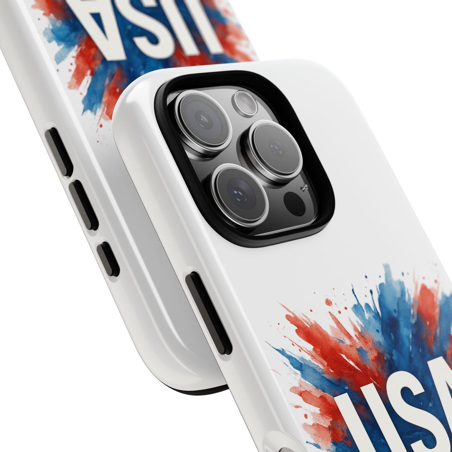 USA Splash iPhone Case - Patriotic Red White Blue Tough Cover, Dual-Layer Protection, 4th of July Memorial Day Gift
