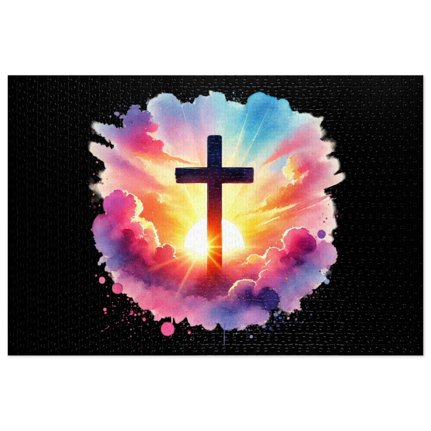 Inspirational Watercolor Cross Jigsaw Puzzle Christian Puzzle Easter Game Spiritual Puzzle Faith Based Game
