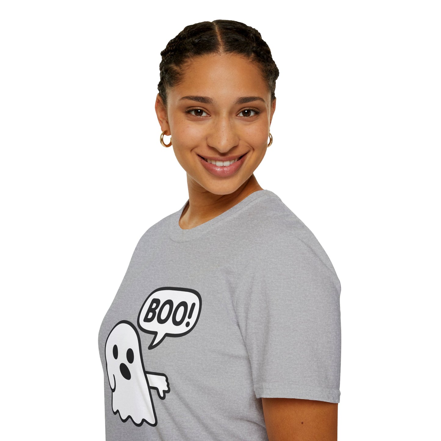 Cute Ghost Thumbs-Down 'Boo' Tee | Funny Halloween Play on Words Shirt | Spooky Season Ghost Tee | Fall Coquette Aesthetic Tee