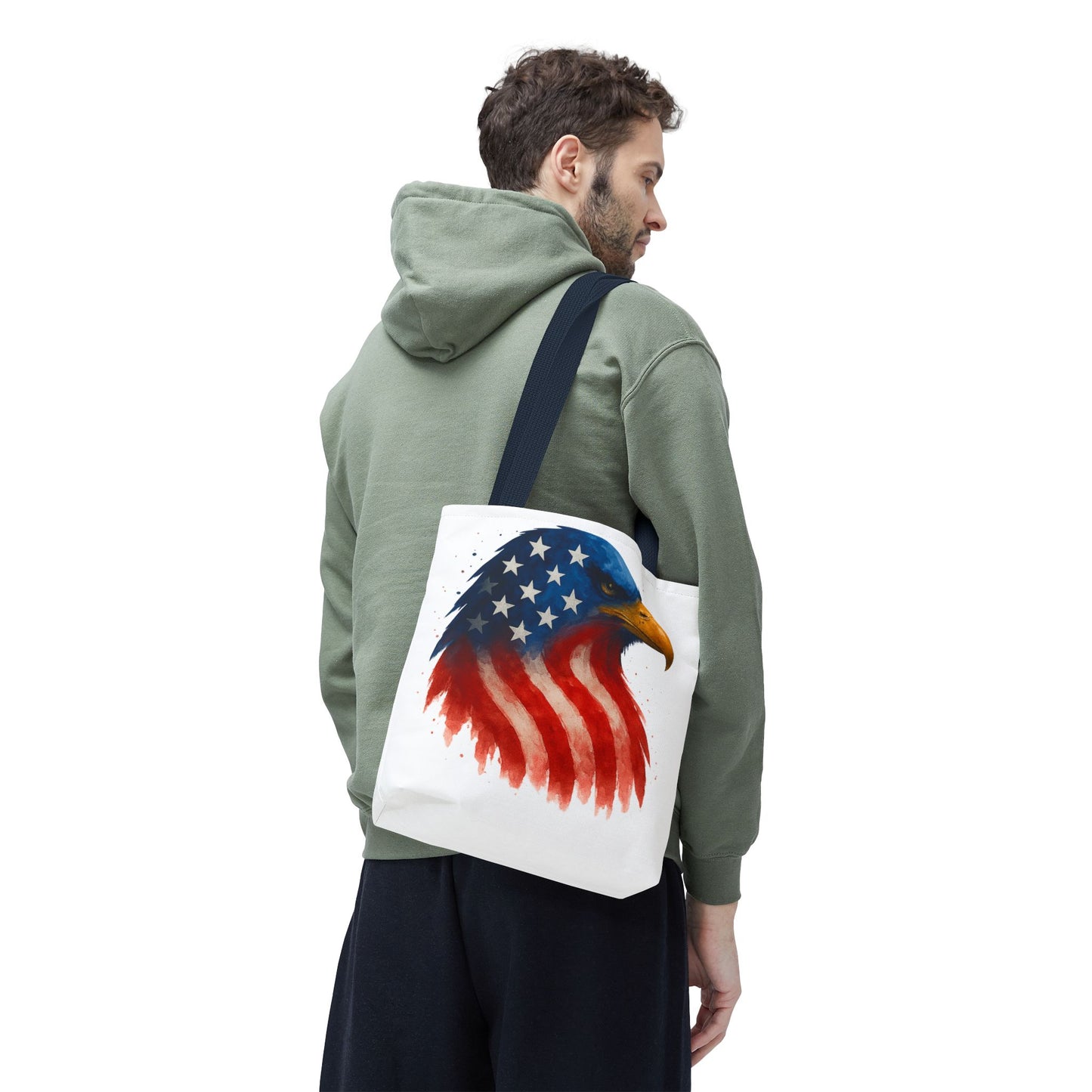 Patriotic Eagle Tote Bag USA Flag Canvas Carryall - Eco-Friendly Independence Day, Memorial Day Gift for Veterans, Reusable Shopping Bag